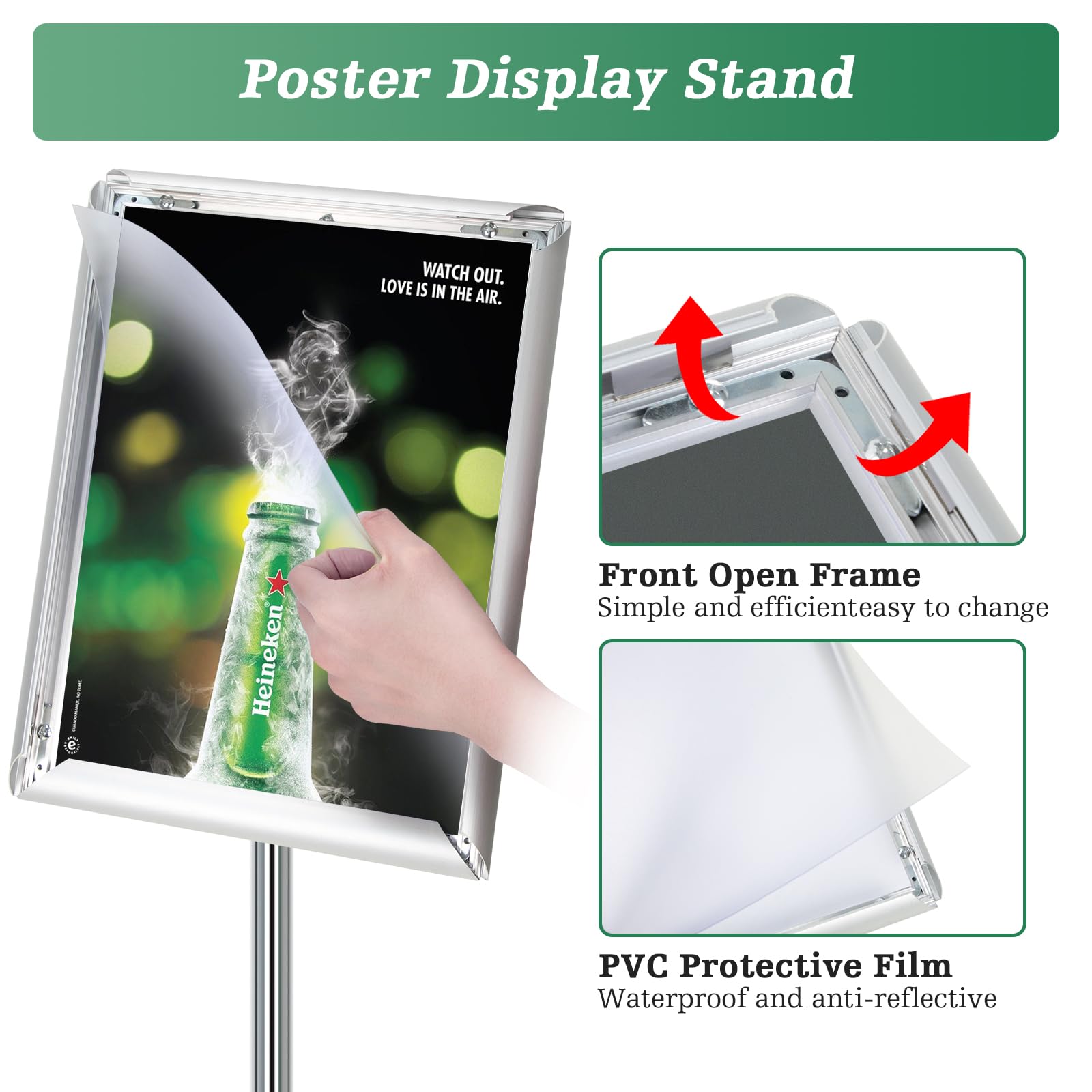 A4 Espositore Regolabile da Pavimento - Supporto in Alluminio per Poster e Avvisi - Sostituzione Rapida (Argento)