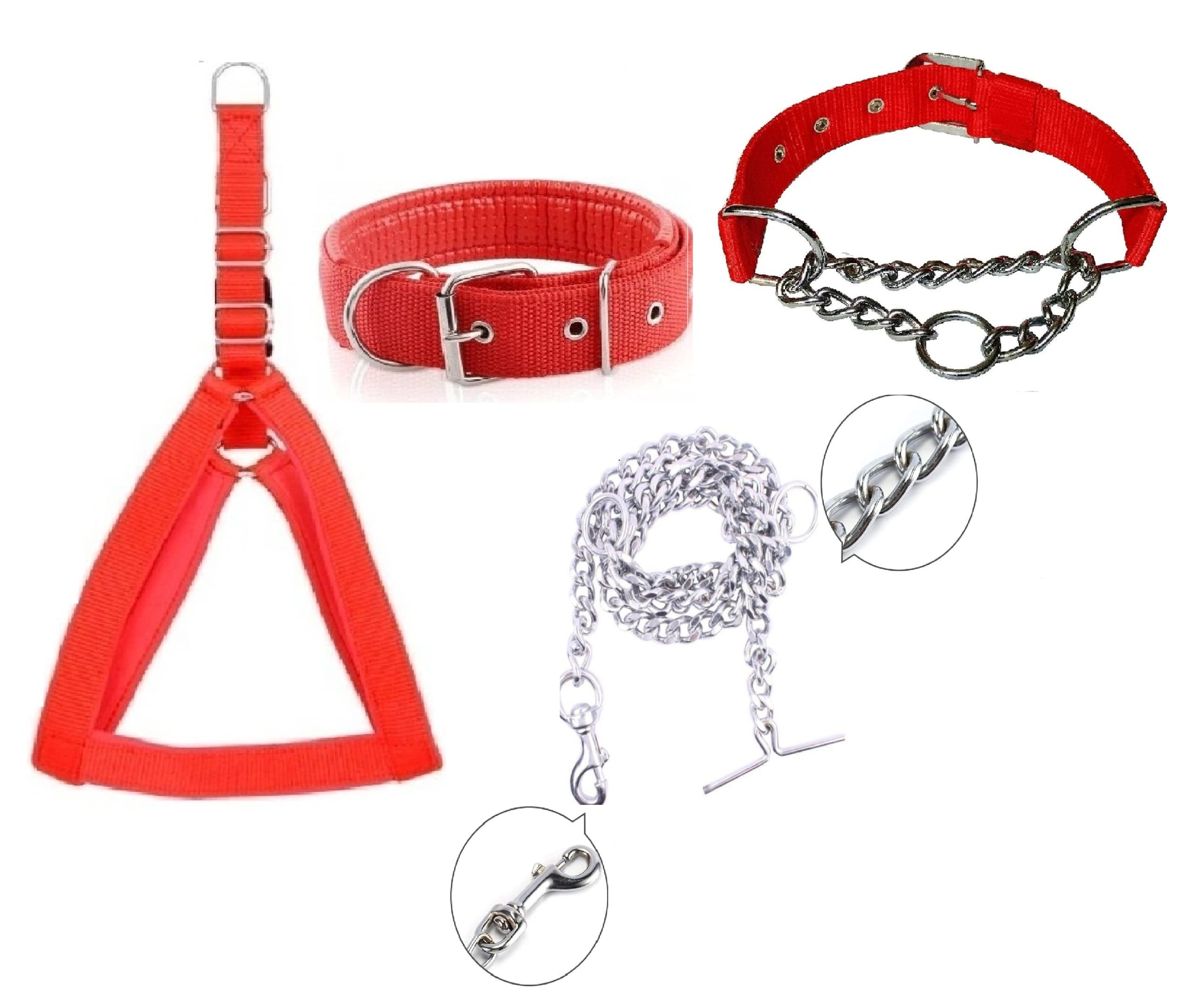 Hachiko:-(Combo of 4) Imported Nylon Padded Adjustable Dog Harness+Choke Collar+Collar+Chain(Small,Red) (B09WDMF264) Amazon Price History, Amazon Price Tracker