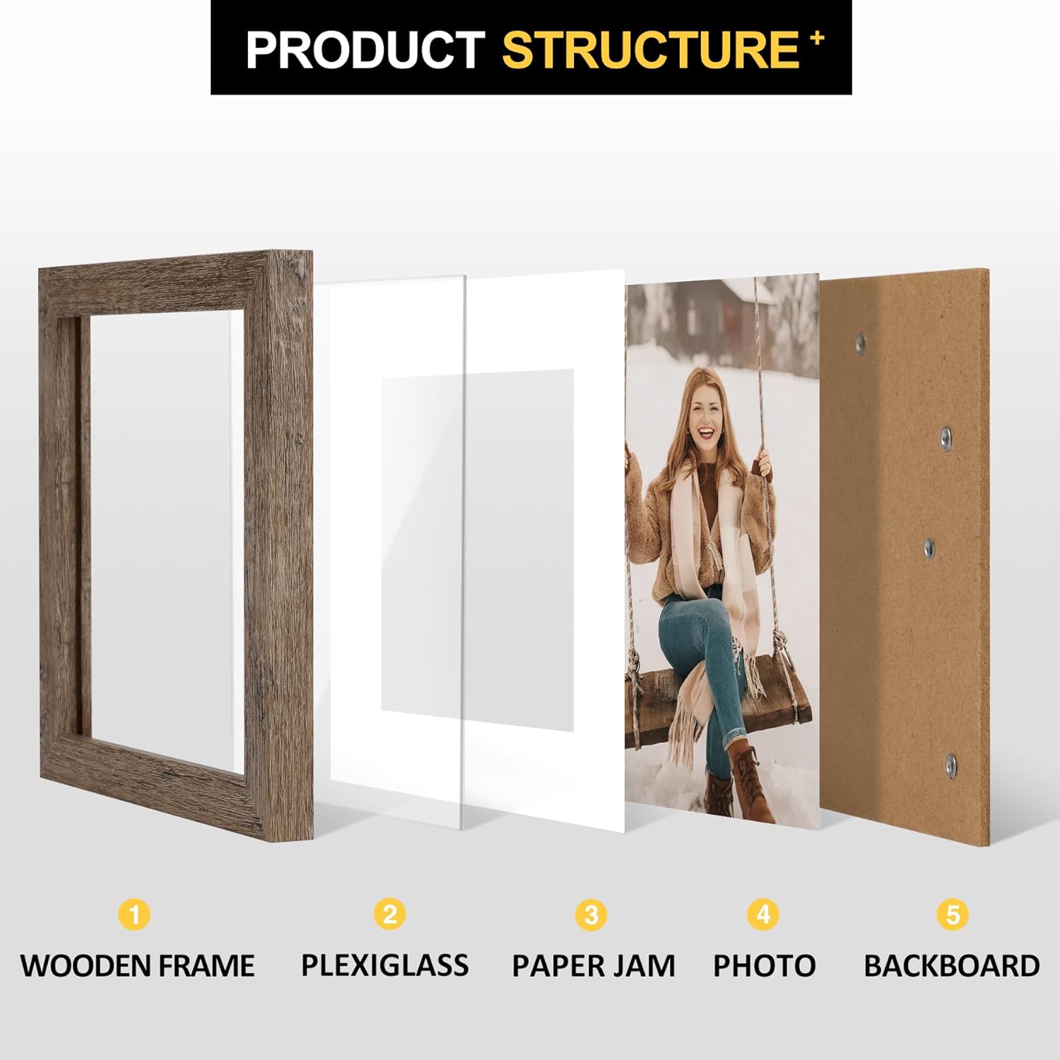 TOFOREVO 6x6 Picture Frames Set of 6 Rustic Wood Grain Photo Frame for Gallery Wall Mounting or Tabletop Display