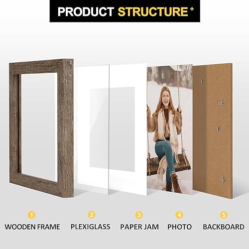 Miniatura 3 de Marcos de fotos de 6 x 6 pulgadas, juego de 2 marcos de fotos de grano de madera rústica para montaje en pared de galería o exhibición de mesa