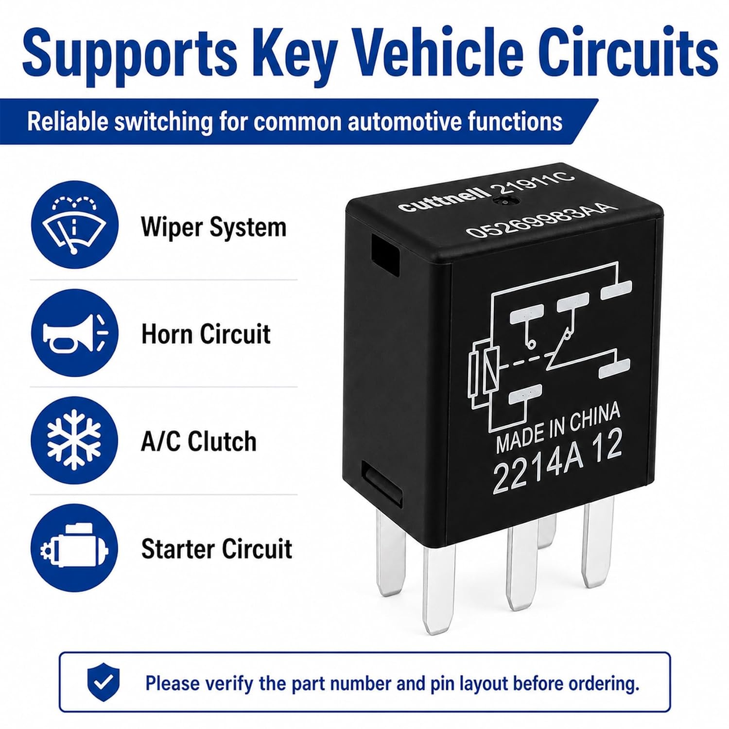 6-Pack 21911C 05269988AA Relay 10A 5-Pin 12V Automotive Relay Replacement Compatible with Chrysler Dodge Jeep Plymouth, for Wiper, Horn, AC, Starter Circuits