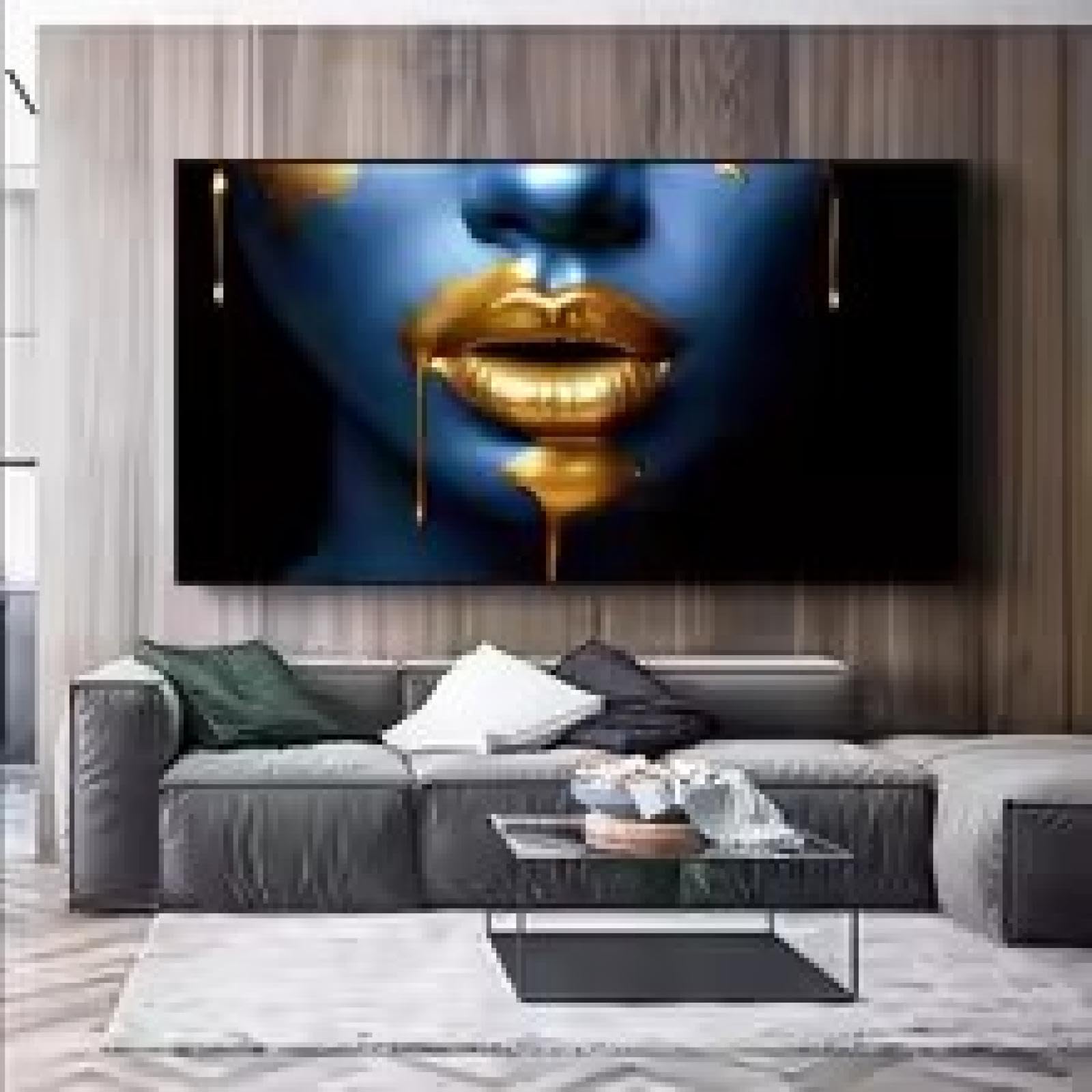 Tableau d'art mural lèvres dorées toile esthétique de haute précision 40x80 - 6