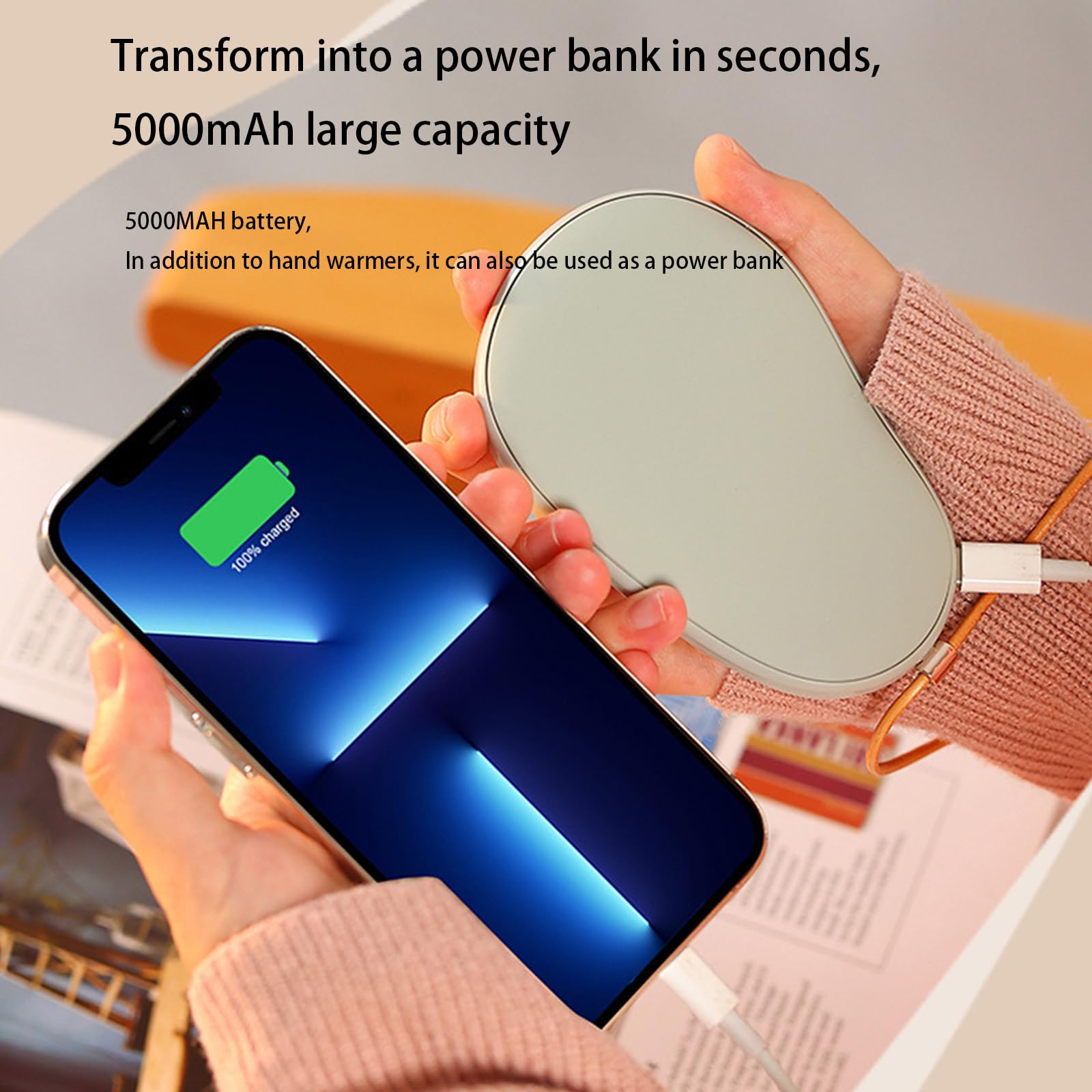 Scaldamani ricaricabili, portatili, elettrici, riutilizzabili, USB 2 in 1, scaldamani con 2 livelli, riscaldamento rapido in 3 secondi, controllo della temperatura sicuro, per esterni/interni/regali