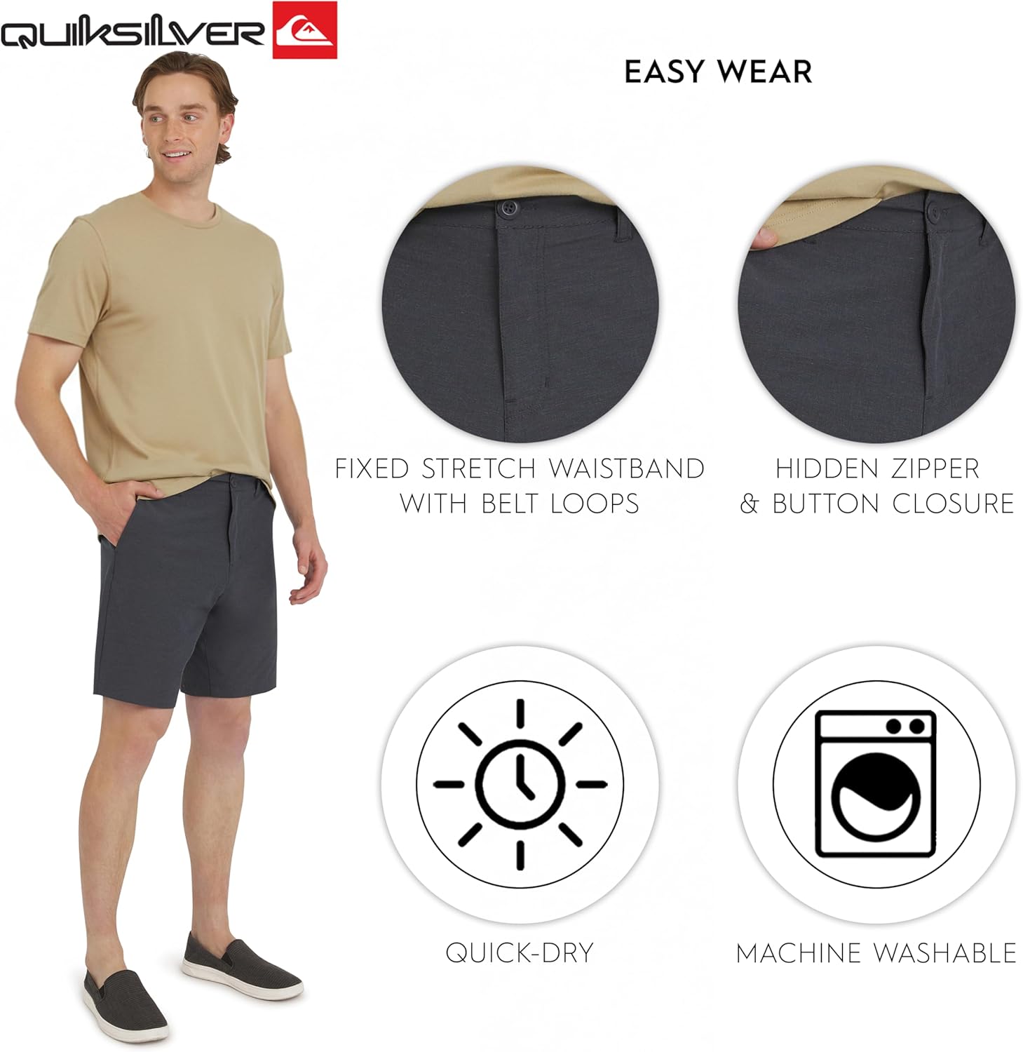 Quiksilver Mens Regular Fit Fixed Waist Water Friendly Active Hybrid Shorts - Image 4