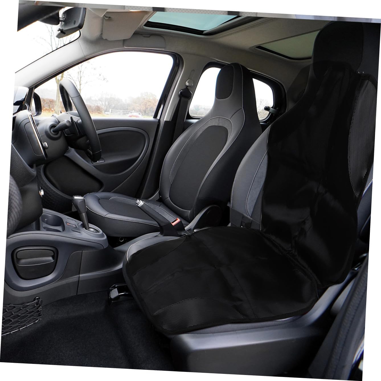 Car Seat Protector Mat with Storage Pockets for Black Vehicle Seat Protective Pad with Padding for Automotive Use