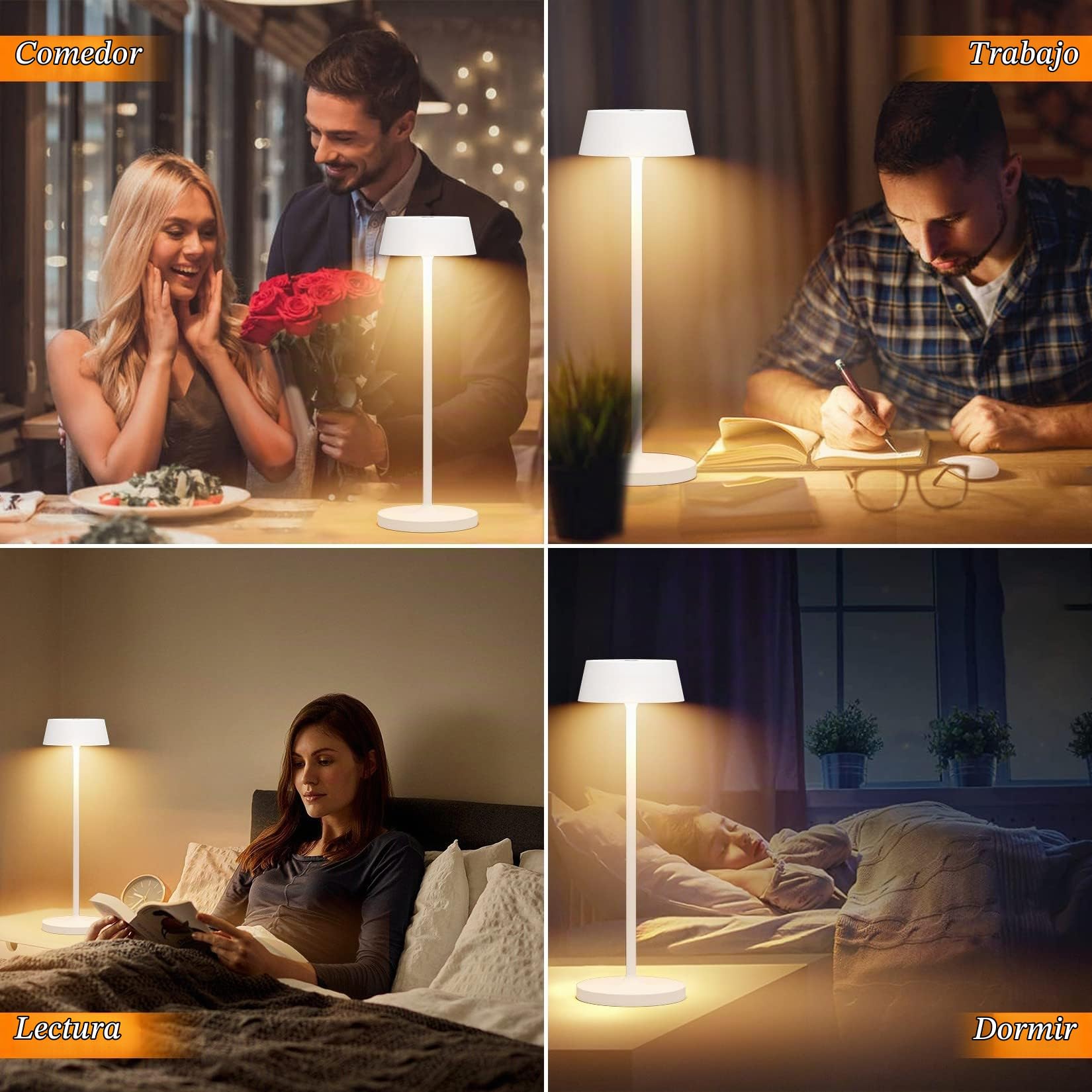 Klighten 2 Piezas LED Recargable Lámpara de escritorio con batería, Regulable Blanco Lámpara de mesa Aluminio con Carga USB Interiores y Exteriore, 3000K de luz cálida, IP54 Imperméable