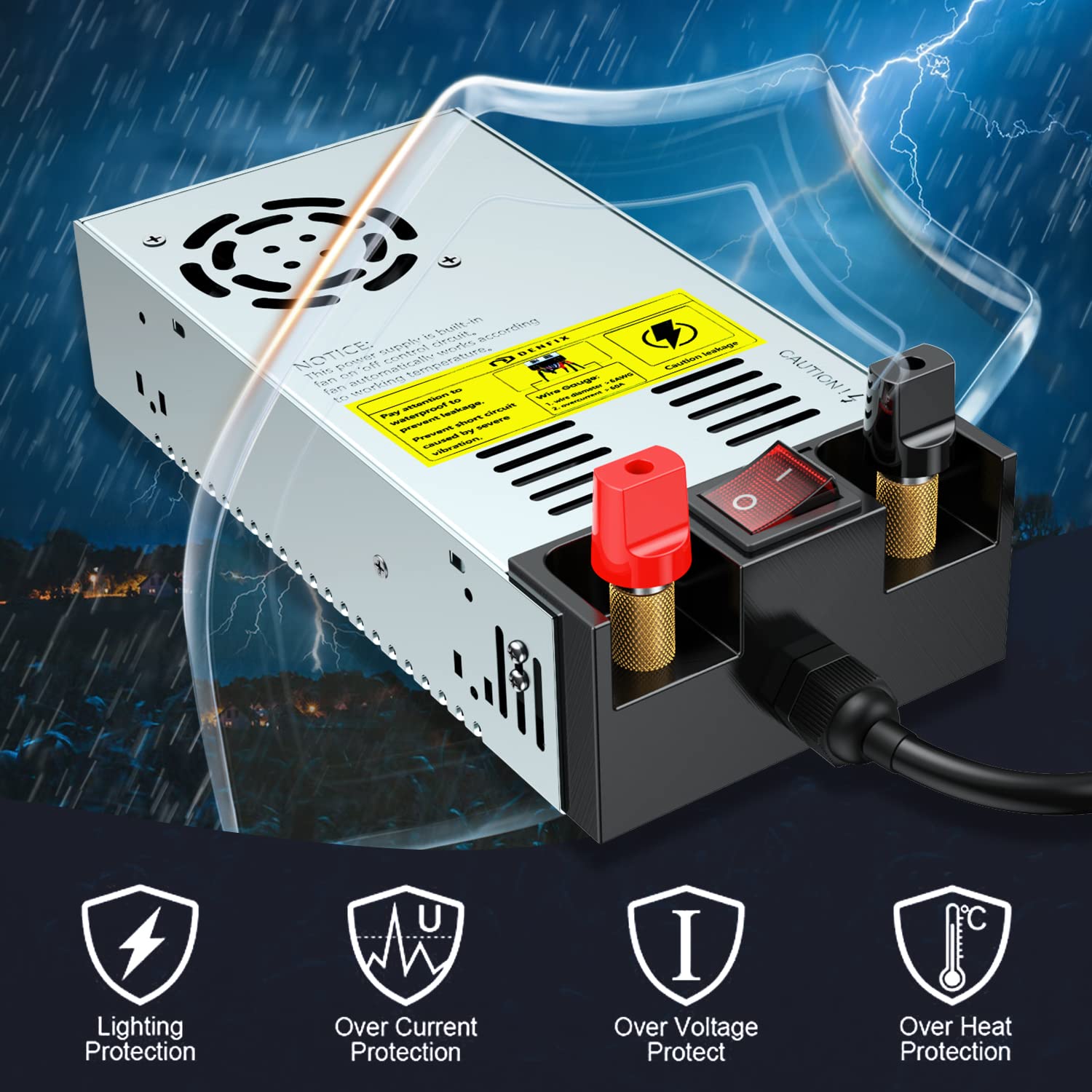 Denfix SMPS konwerter 110 V AC na 12 V DC, adapter zasilający, przełącznik, transformator, maks. 50 A, 600 W (z przełącznikiem)