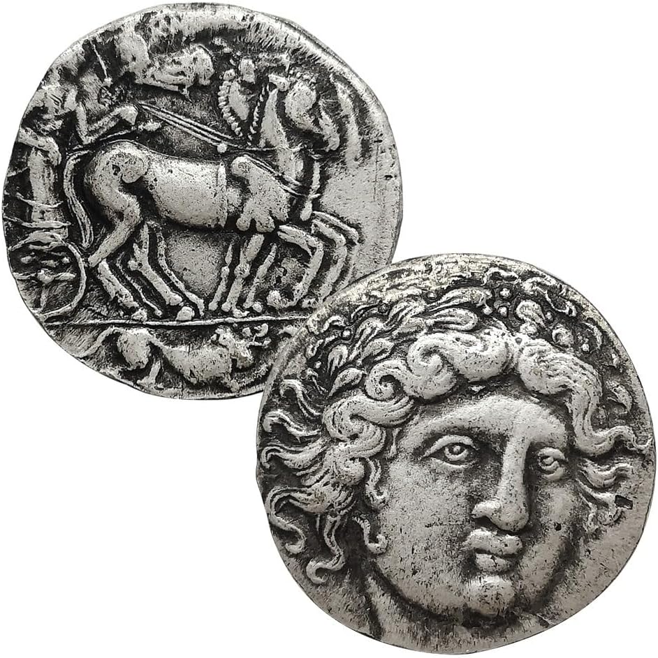Ancient Greek Silver Coins Collection, Rare Athena Owl & Roman Empire Old Coins for Collectors Gift, European Antique Coin Set, Ancient Mythology Lucky Charms (Apollo The Sun God 24.2mm)