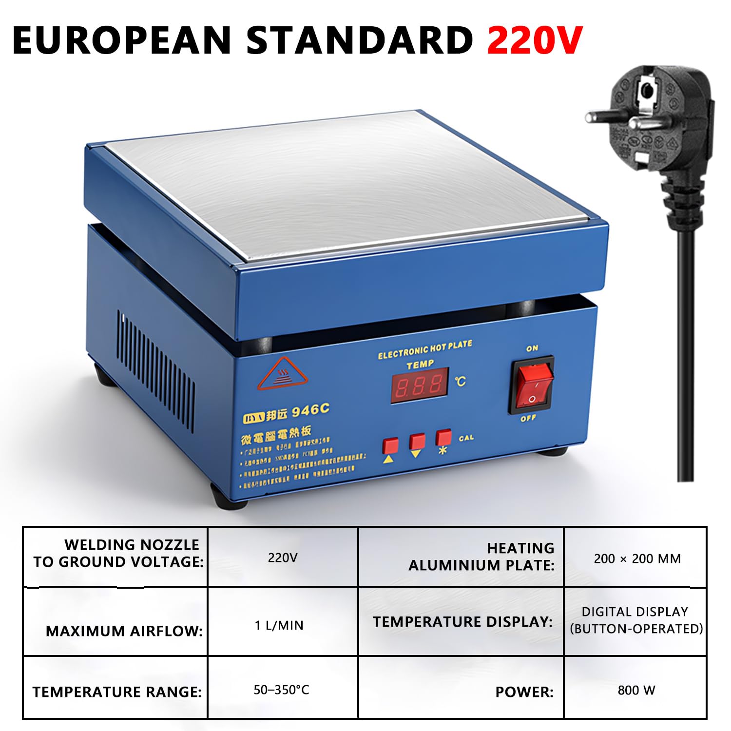 Vorwärmer Preheating Station Wechselstrom 800W 50-350 ° C LED Mikrocomputer Elektrische Heizplatte PCB Ofen für Lötstation Schweißer, 200 * 200mm(220V), für den Austausch des Telefonbildschirms