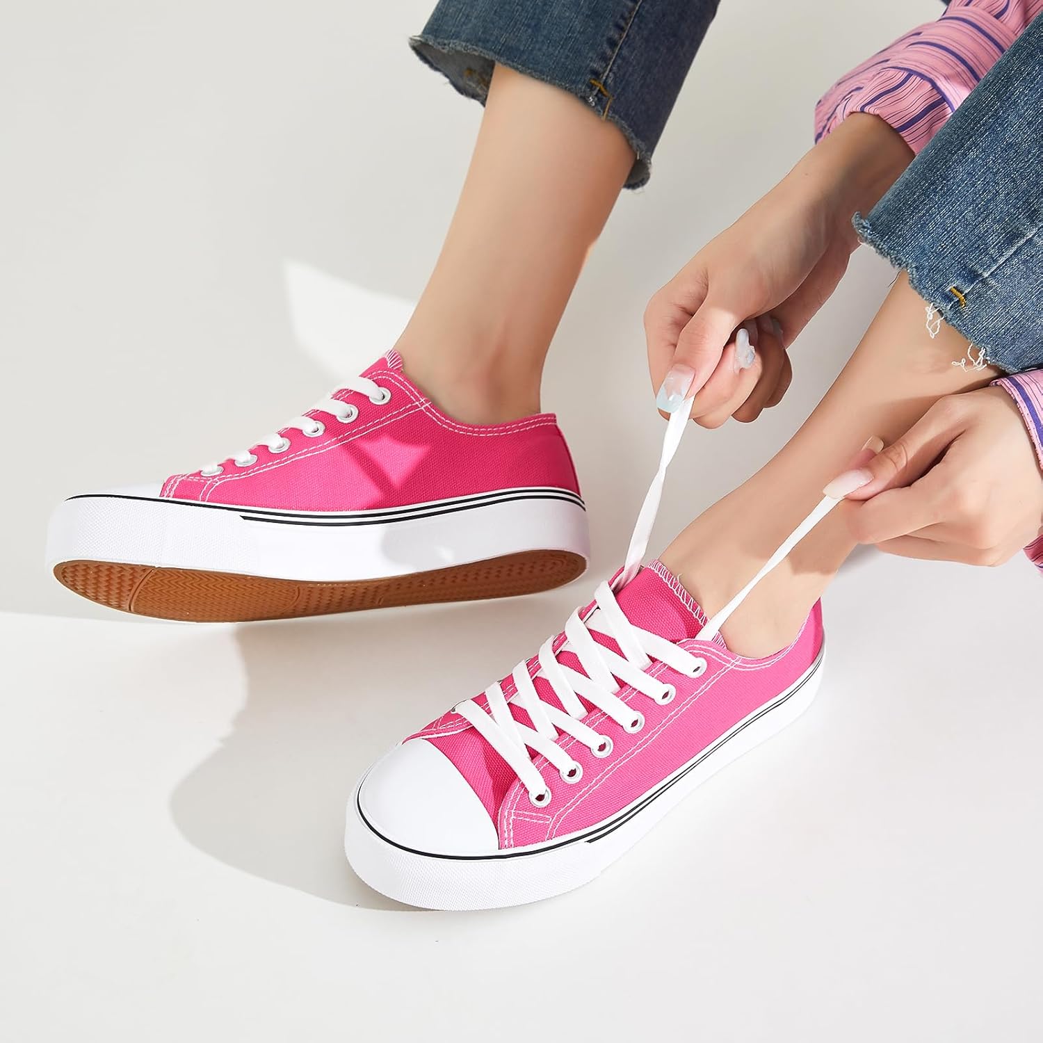 FRACORA Womens White Black Canvas Sneakers Low Top Canvas Shoes for Women Tennis Shoes - Image 2