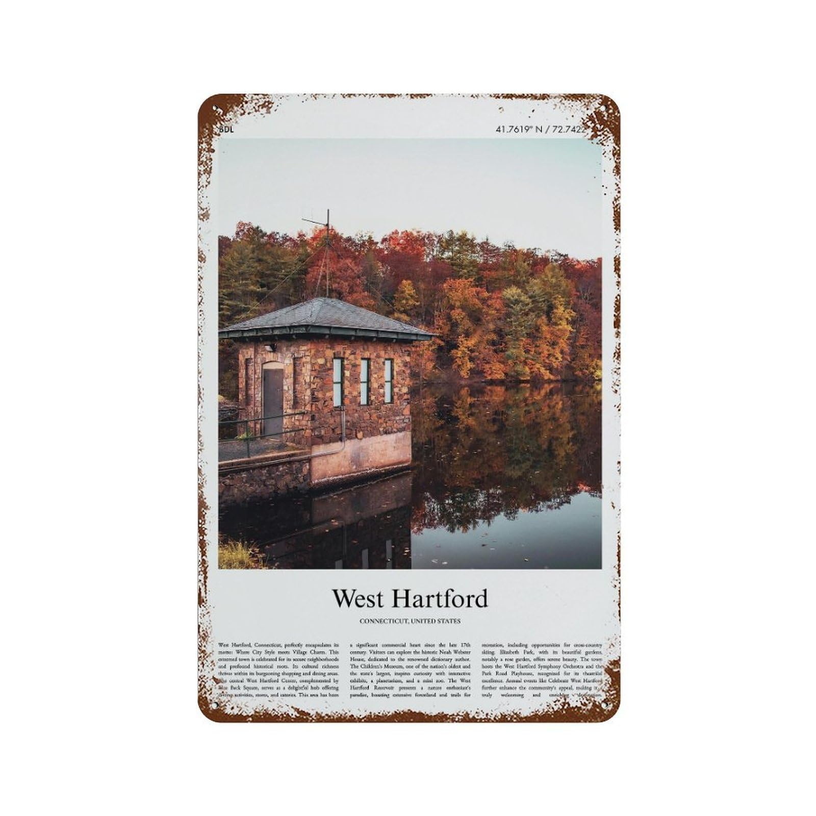 xiaoxiaoshen West Hartford, Connecticut, United States, USA City Scenery Wall Decor Art Metal Tin Poster Modern Home Decor Art Home Bar Shop Decorations Vintage Sign 30x20cm