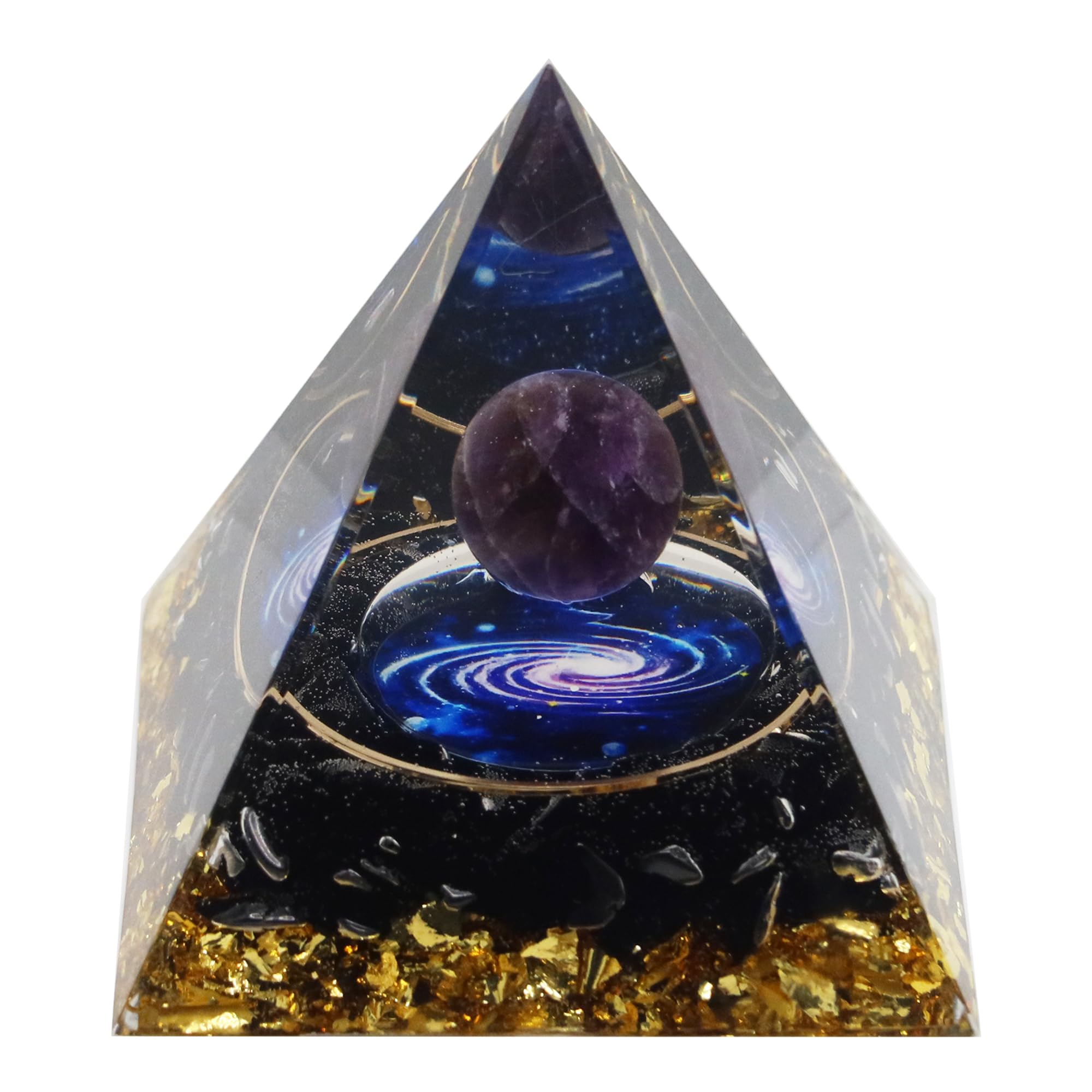 Nature Pulito Orgone Pyramid, Mysterious Amethyst Planet & Black Obsidian, Healing Crystals Orgonite Pyramids for Meditation Positive Energy Protection Chakra Balancing Relaxation and Rejuvenation