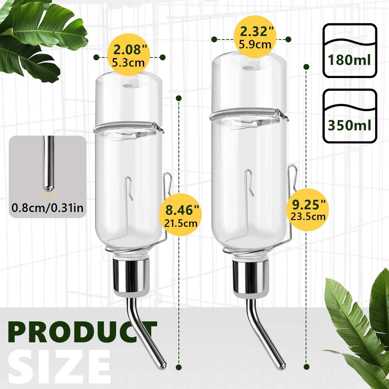 Lot de 2 bouteilles d'eau suspendues pour animaux de compagnie, rongeurs, lapins, hamsters, lapins nains, cochons d'Inde, 180 ml/350 ml