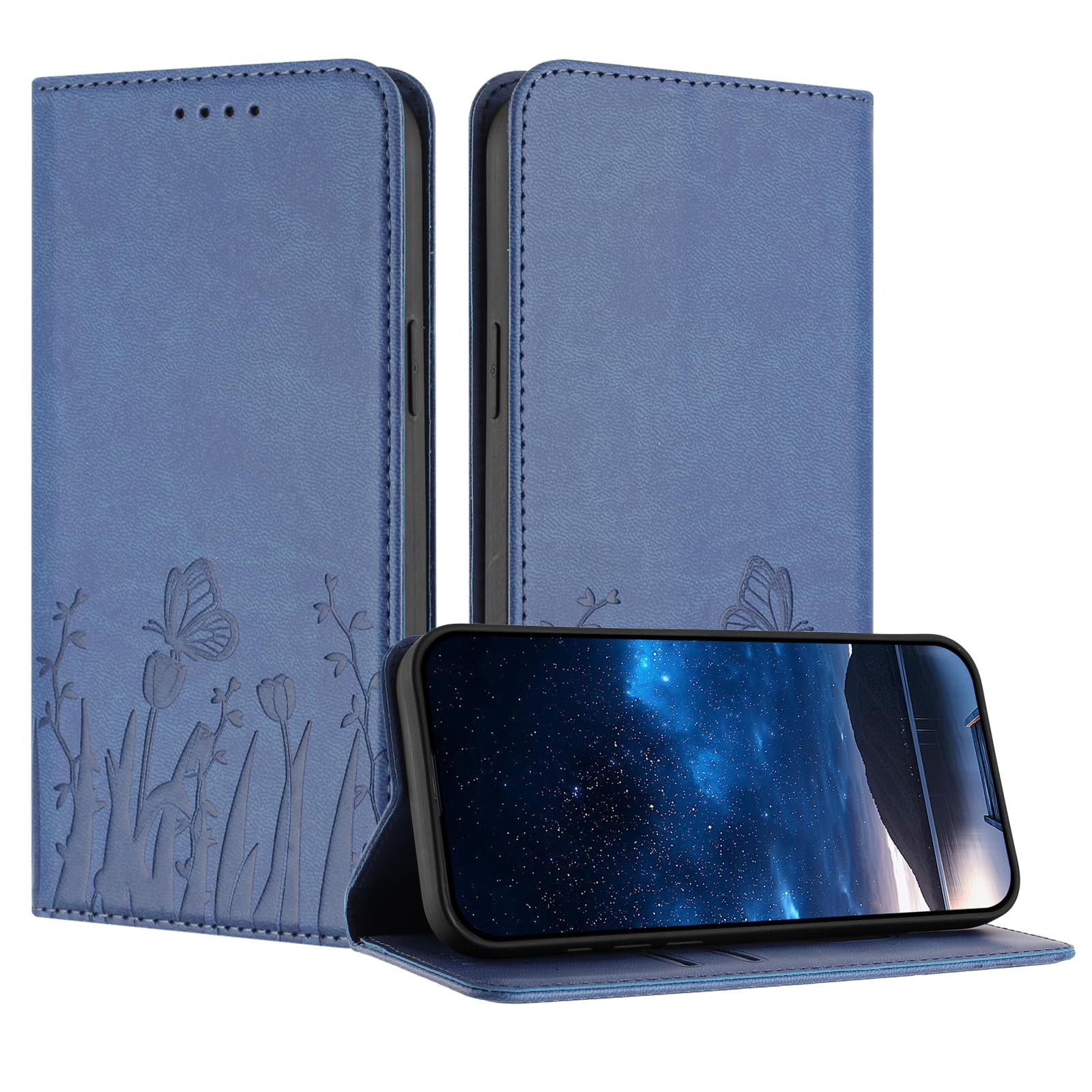 Cover Compatible with Samsung Galaxy A7 2017 SM-A720 PU Leather Magnetic Closure Wallet Card Holder Flip Kickstand Phone Case Blue