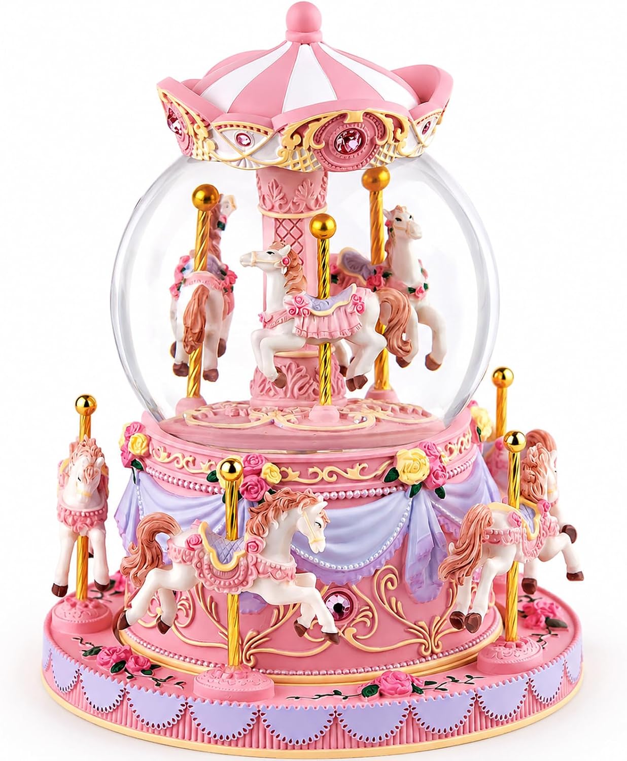 Remote Control Carousel Snow Globe Music Box, Pink Merry Go Round Horse Music Box with Lights, Plays 64 Tunes, Romantic Birthday Christmas for Daughter Wife Mom Granddaughter image 5
