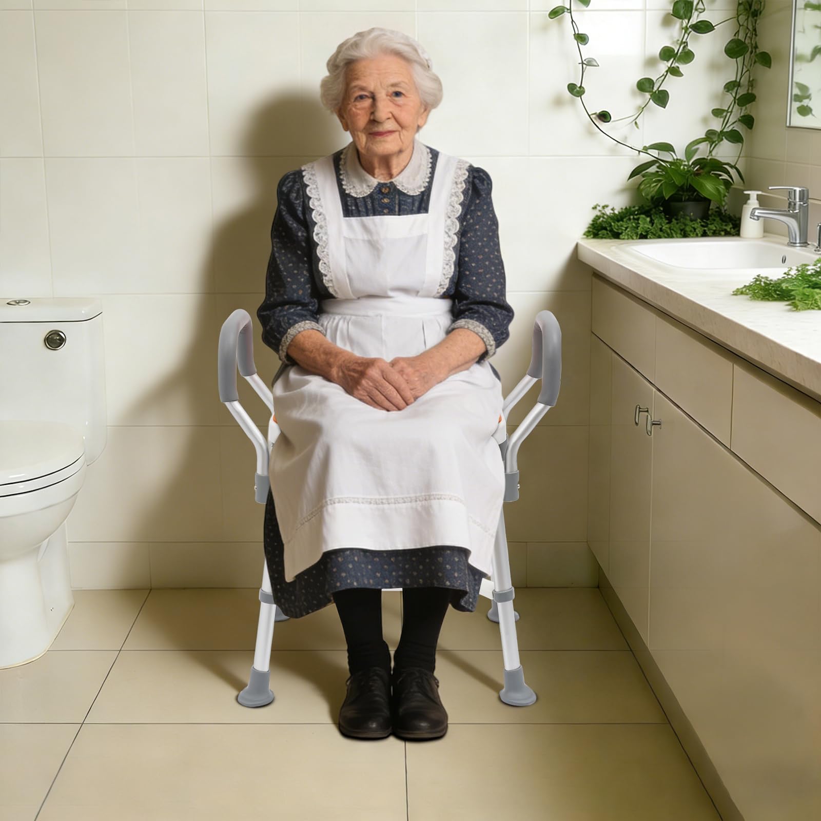 Silla de ducha para personas mayores con respaldo y cuello en U, taburete de ducha regulable en altura con reposabrazos, soporta hasta 150 kg, silla de ducha estable para embarazadas
