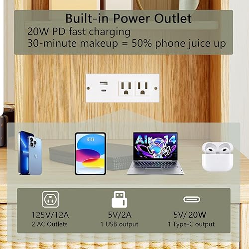 Miniatura 7 de Tocador grande de 51.2 pulgadas, moderno escritorio de maquillaje acanalado con espejo y luces, tocador superior de cristal con 3 cajones y 2