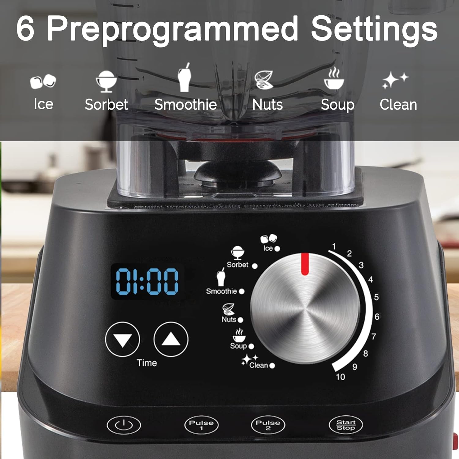 Nuwave Infinity Moxie Blender control panel with 6 preprogrammed settings and speed dial