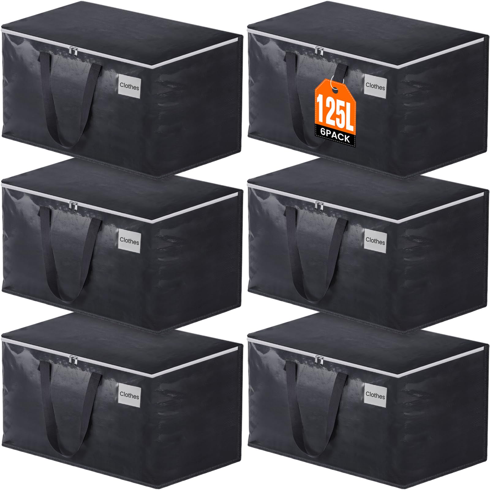 Fabspace Moving Bags Heavy Duty with Strong Zippers and Handles Collapsible Moving Supplies, Storage Totes for Packing & Moving Storing 125L 6Pack