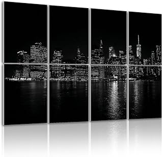 8 Pack Art Acoustic Panels Self Adhesive Lower Skyline Night Water Reflections monochrome 32"x48" Decorative Acoustic Panels Sound Absorbing Wall Art for Studios Office Theaters