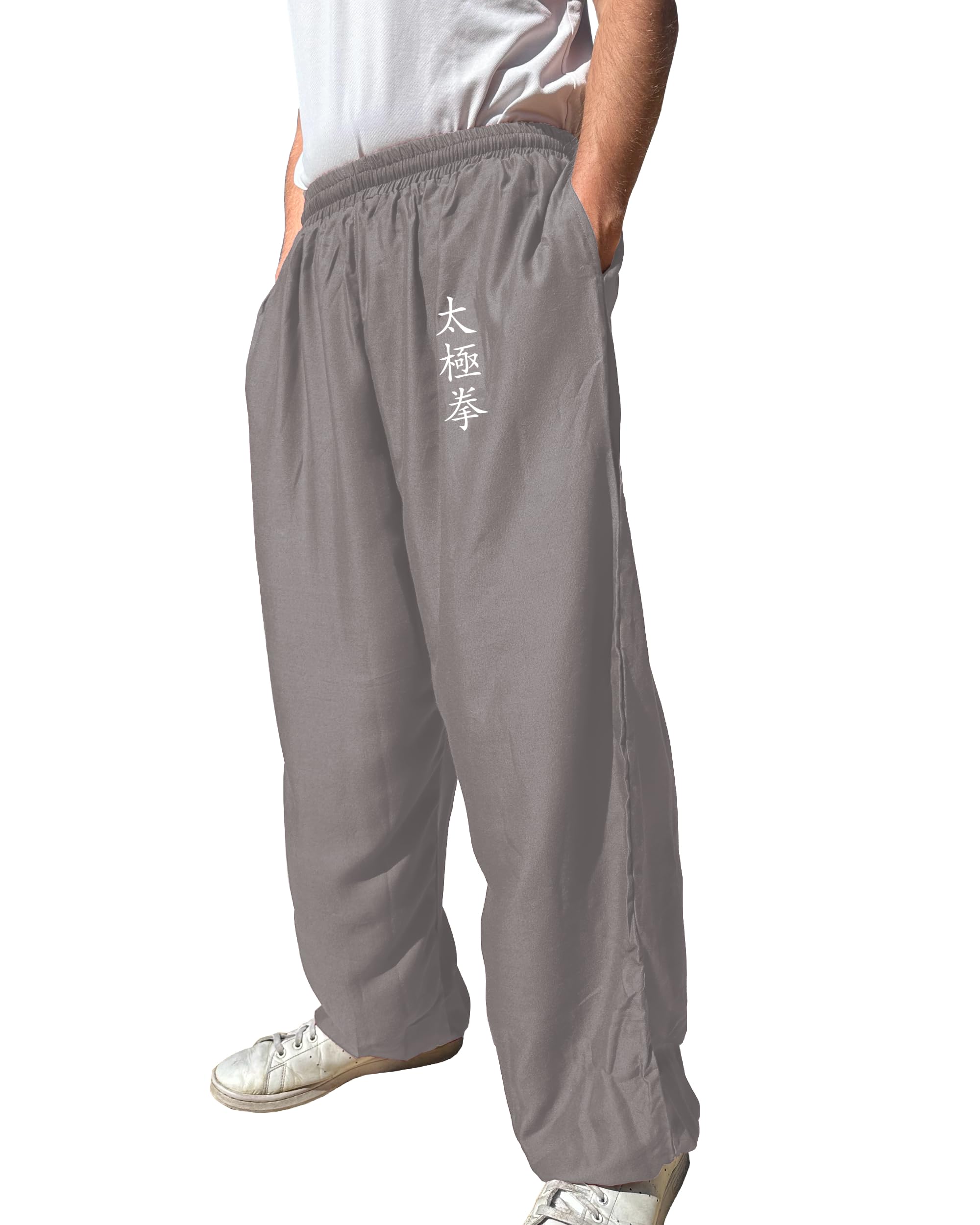 TAO MARTIAL Kung Fu Hose Wing Chun Tai Chi Stil mit Taschen Lose Hose Rayon V3 (TJ Grau, Größe L)