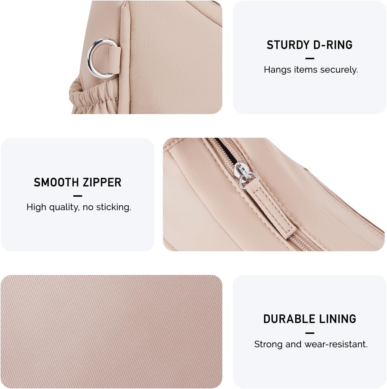 POIUGOYA Nylon Shoulder Bag For Women,Small Quilted Crescent Bag,Triple Zip Pocket Small Puffer Bag For Travel/Fitness - Image 7