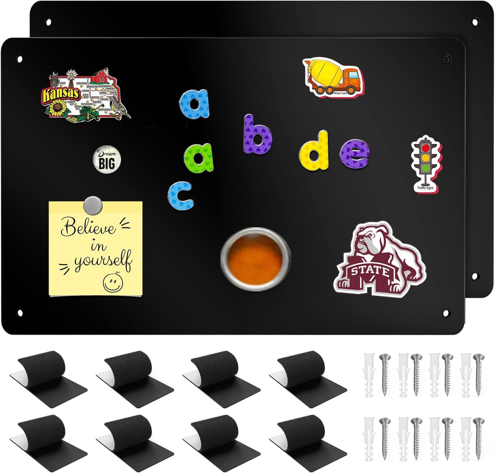 2Pack Magnetic Board,17.1" x 11.8" Magnet Display,for Magnets and Bulletin Board,Suitable for Wall, Refrigerator, Compartment, Cabinet etc,Comes with Dual Lock Tape for Easy Hanging (Black