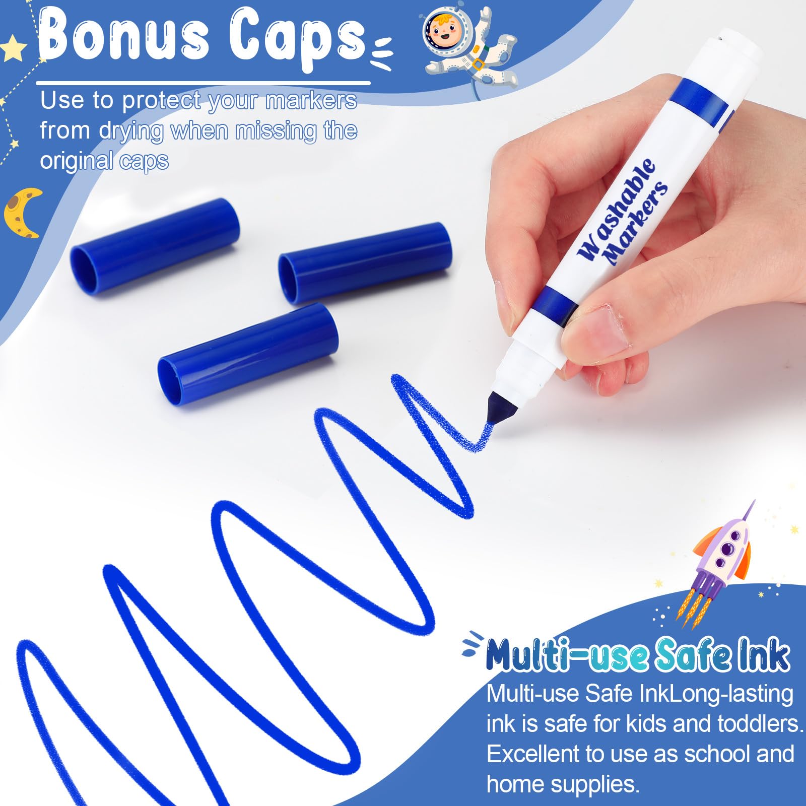 60 pennarelli blu lavabili sfusi lavabili per bambini a linea larga pennarelli a punta conica blu lavabili per classe, forniture per il rientro a scuola, forniture artistiche, età 3+