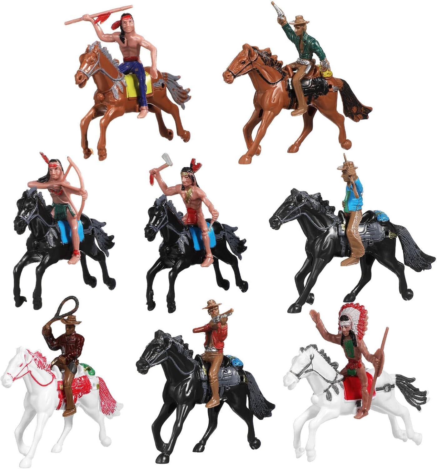 Toddmomy 8Pcs Cowboy Riding Horse Figurine Cowboy Figures Plastic Figures Model Ornaments for Kids Toddler Farm Home Office Table Decor