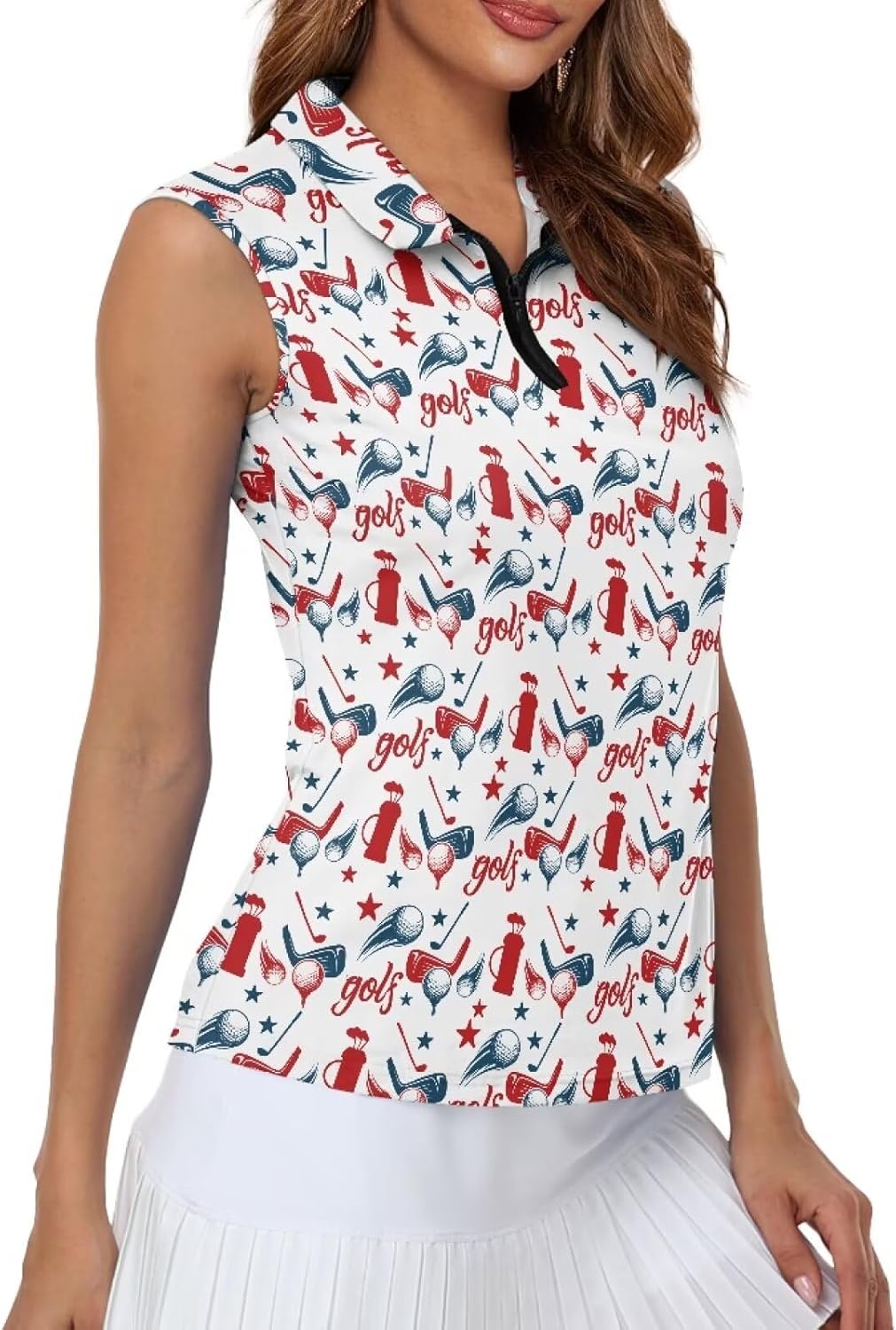 Mumeson Women's Sleeveless Golf Tennis Shirts for Women, Collared Lightweight Zip Up Dry Fit Workout Tank Tops Athletic Shirt