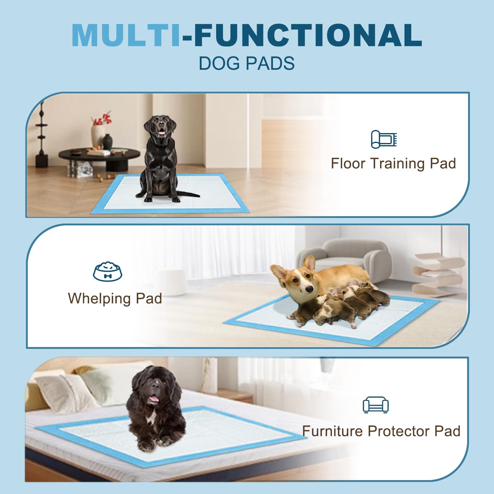 Boscute Almohadillas para orina de gran tamaño de 54 x 37 pulgadas para perros grandes, almohadillas desechables para orina de cachorros, gruesas, fuertes, a prueba de fugas, almohadillas desechables