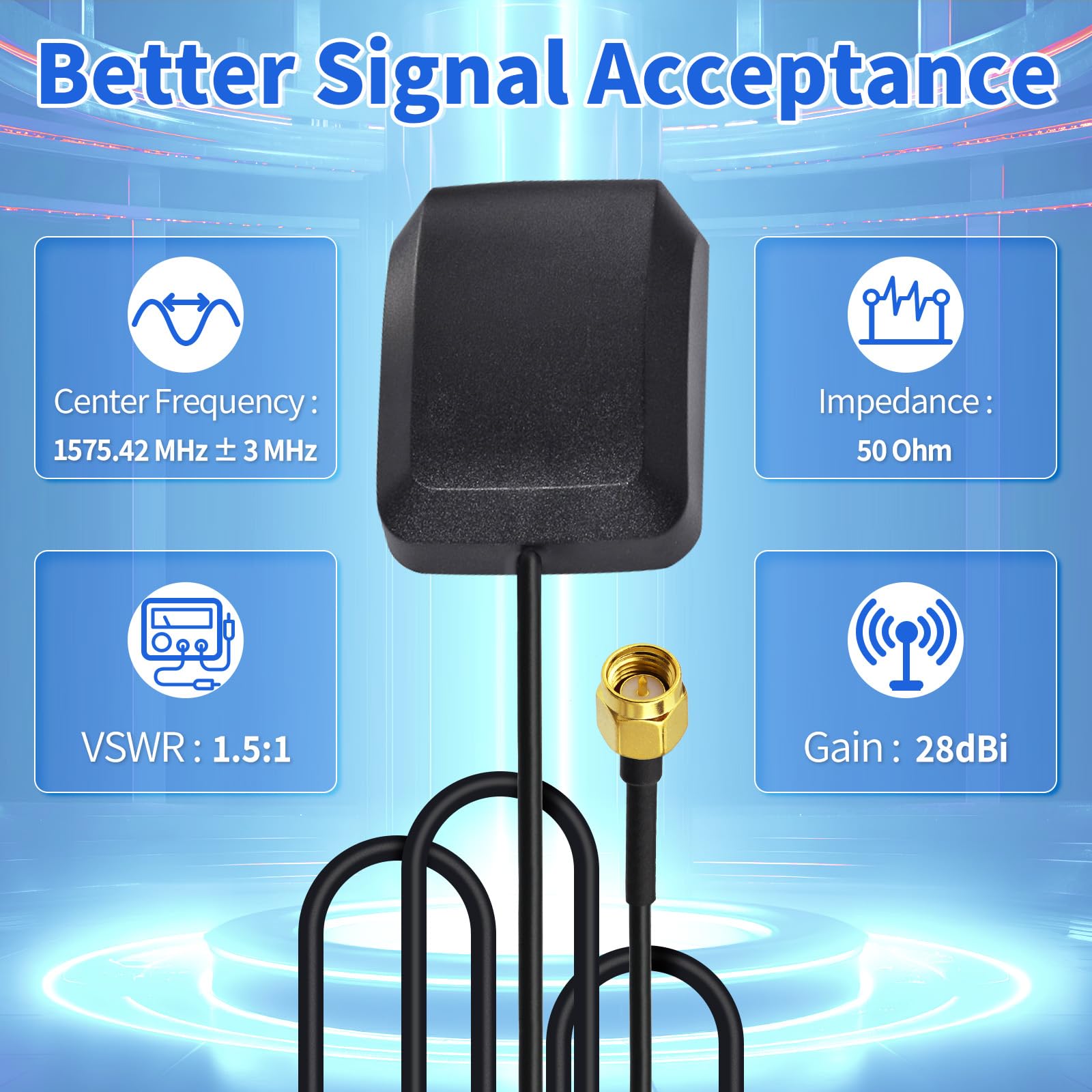Superbat Antenna GPS Attiva Impermeabile Magnetica 3m RG174 SMA Maschio