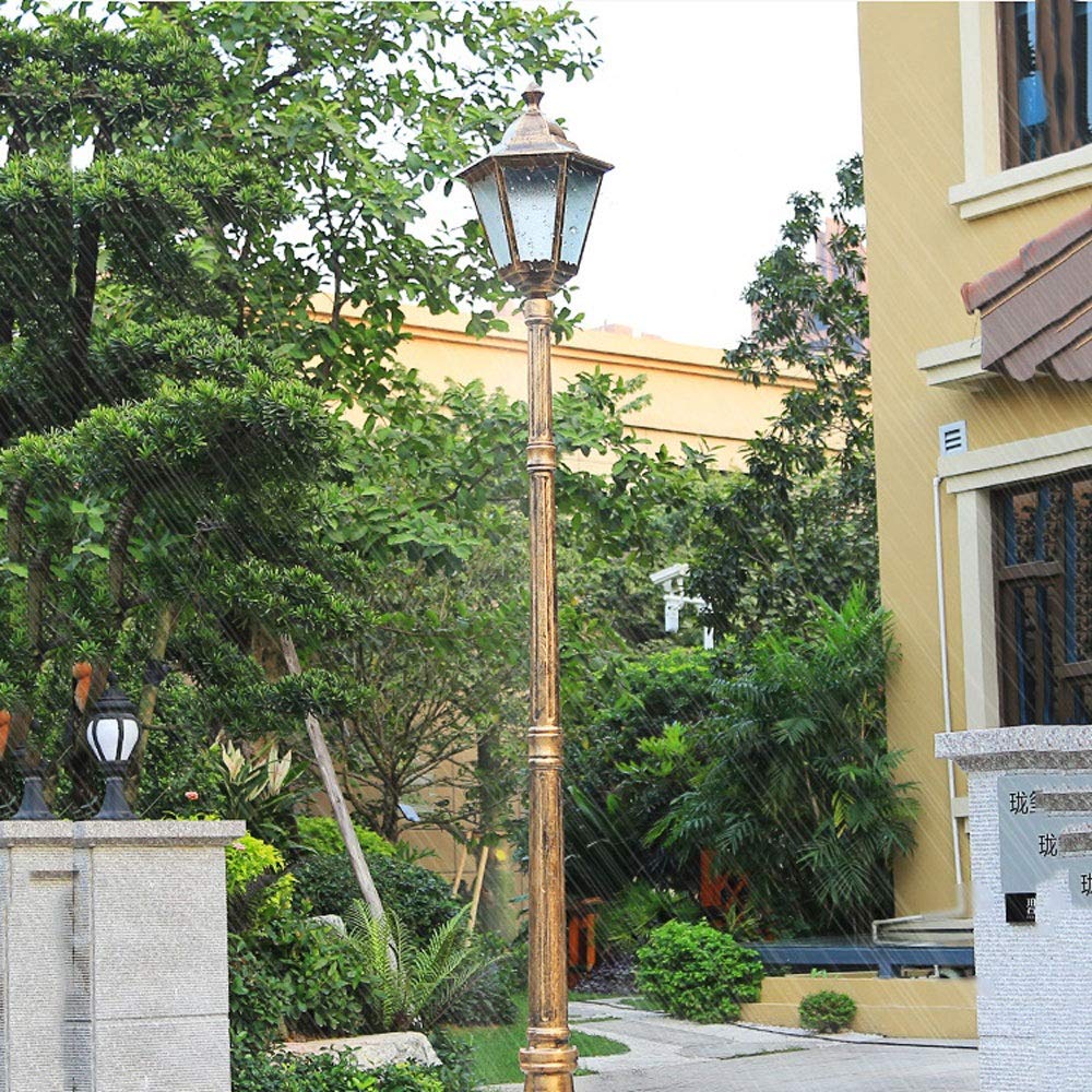 Vintage New European Garden Light Outdoor Waterproof Garden Park Villa Community Street Light Lace Hexagon Garden Lawn Light,Outdoor Post Lights Landscape Lighting Pathwa（Black-2.45m） (Brass 1.75)