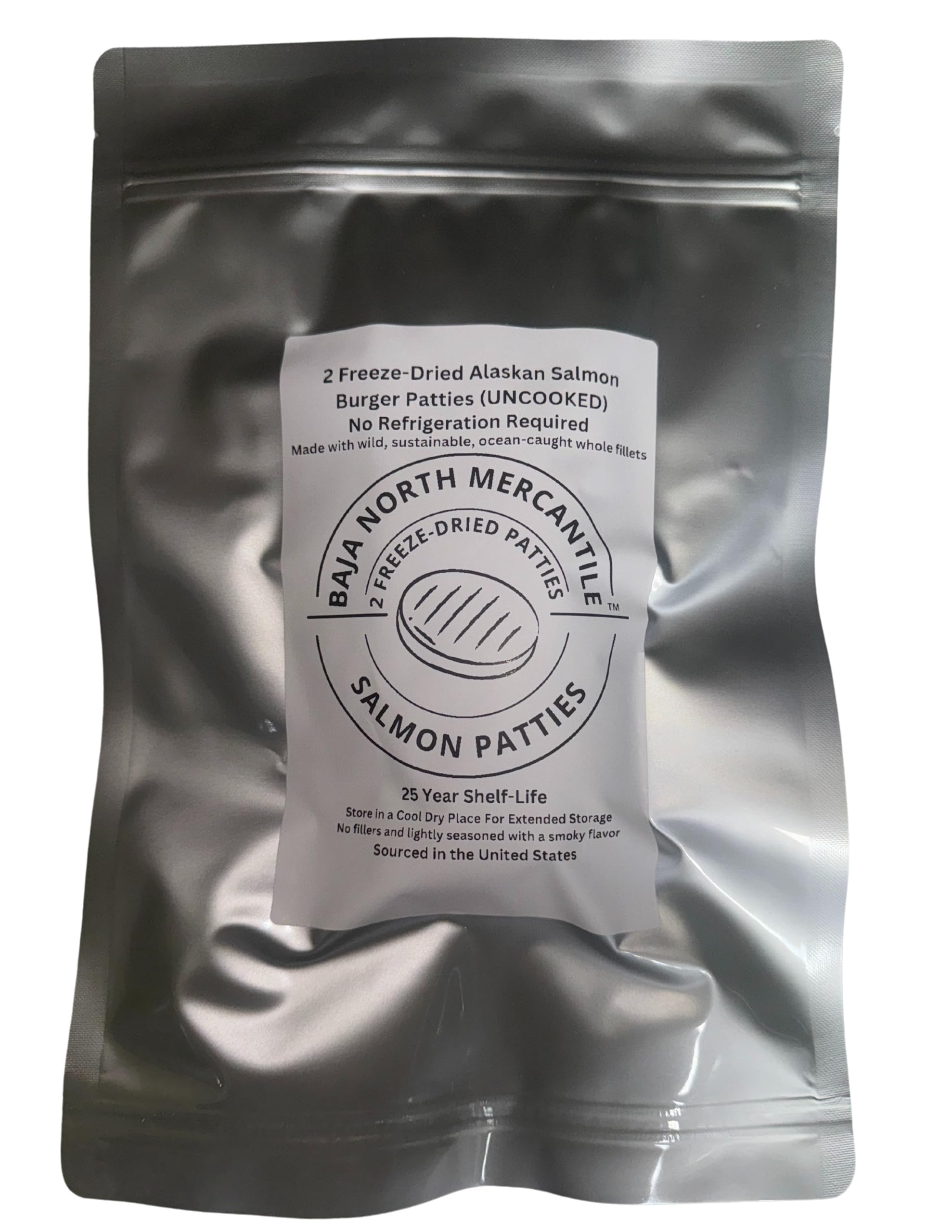 Freeze-Dried Raw Wild Caught Salmon Patties | QTY 2 79 gram Patties| 25-year Shelf Life | Designed for Backpackers, Campers, Survivalist and Emergency Preparedness