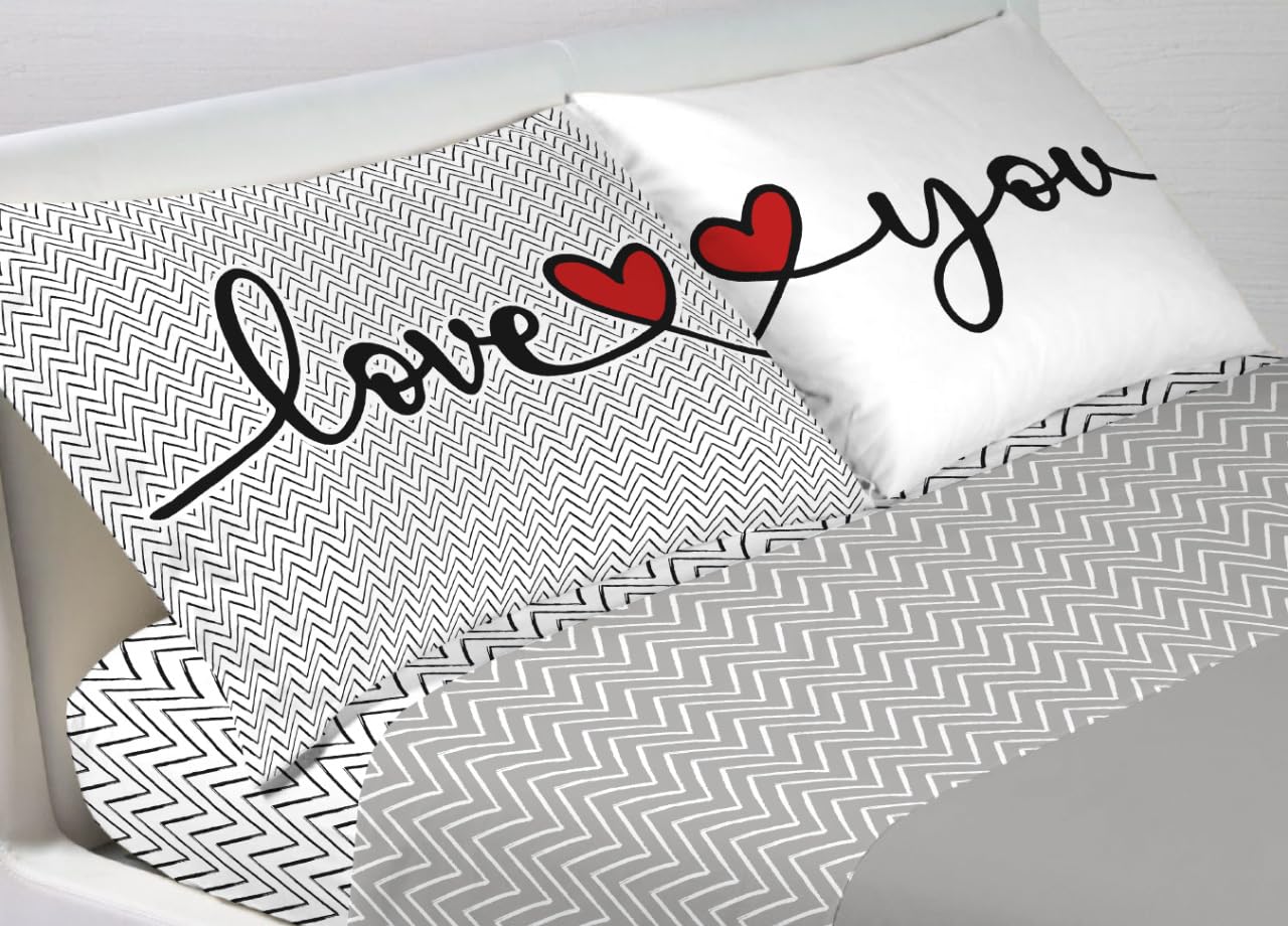 BIANCHERIAWEB Completo Lenzuola Letto in 100% Cotone Made Italy Disegno Happy GI Matrimoniale Love You