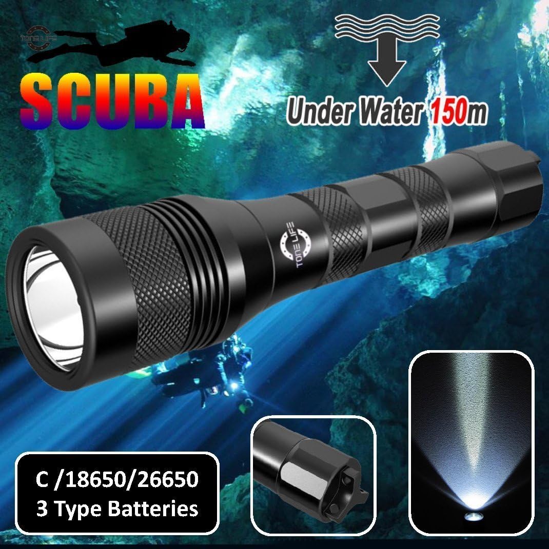 Wolf-beam 150M Waterproof Dive Lights with Cree XML2 U2 1000lumens Led Rotary Switch Use 3Pcs C Size Battery (Torch+Lanyard) - 