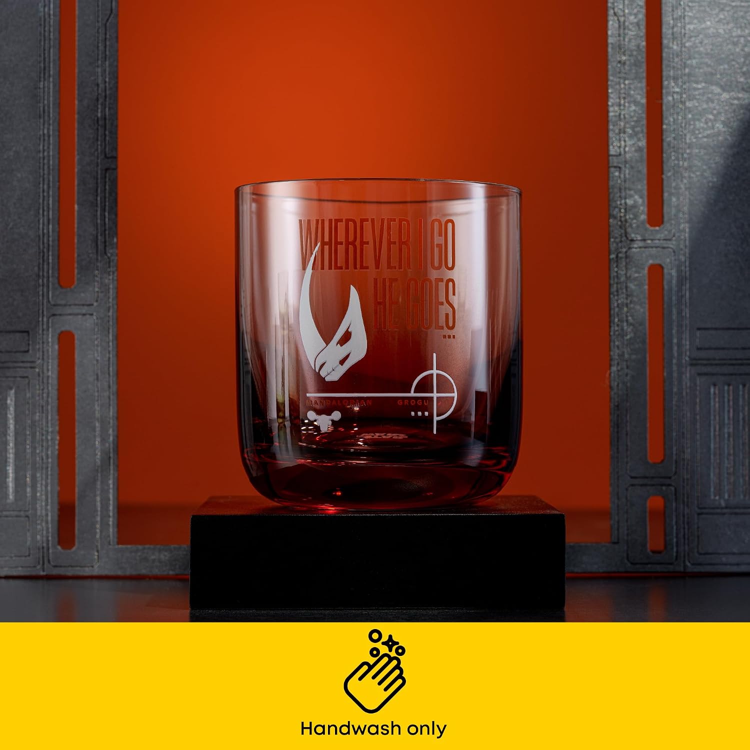 JoyJolt Star Wars Grogu Mandalorian Short Drinking Glasses Set of 2, 10 oz Small Glass Tumblers, Colored Glass Cups Set, Official Star Wars Gifts Collectible