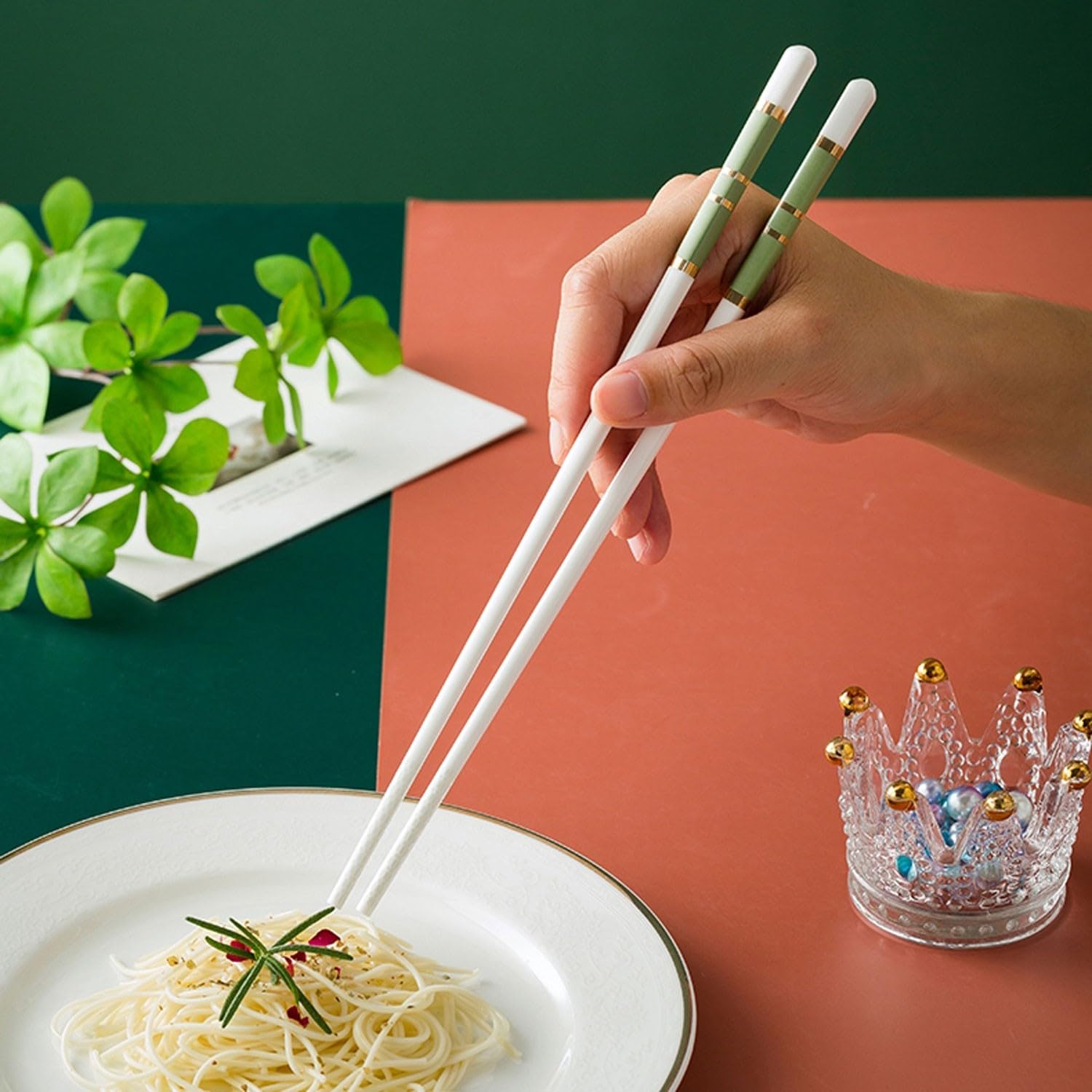 Baguettes réutilisables en métal, Baguettes en céramique antidérapantes, Coffret Cadeau en Porcelaine(C 10 Paires)