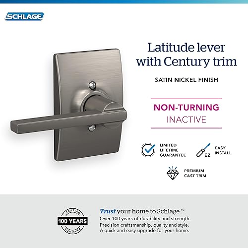 Miniatura 203 de Schlage Latitude F10 LAT 622 CEN Manija de paso con roseta Century, para pasillo y armario, negro mate Mate negro