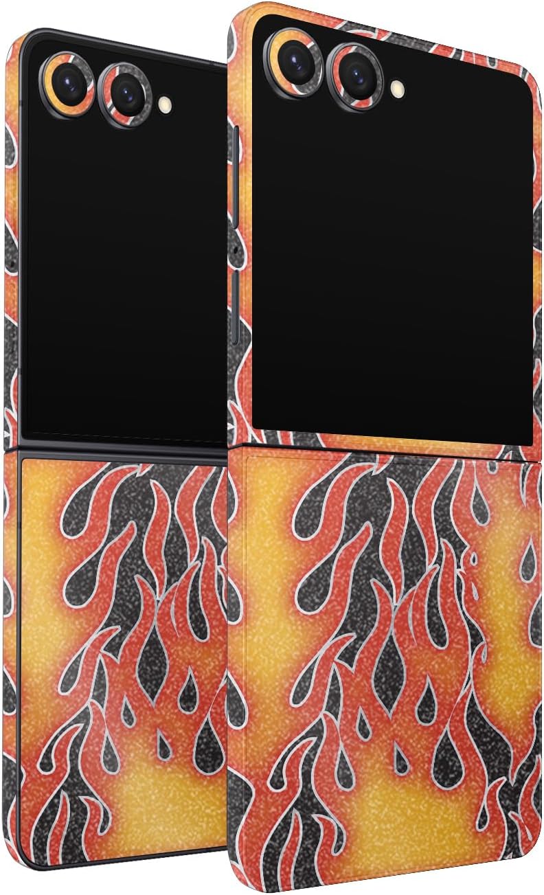 2 Pack of Phone Skins for Samsung Galaxy Z Flip 7 - Hot Flames| Protective Vinyl Covers | Glossy Glitter Finish | Made in The USA by MightySkins