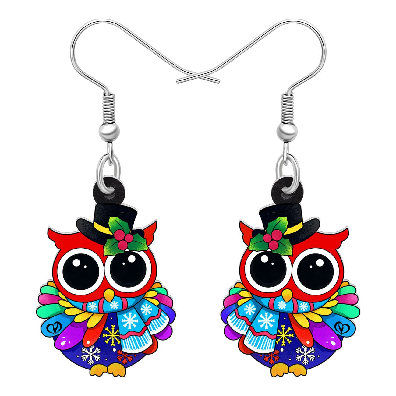 Sweet Dangle OWL Earrings Acrylic Art Bird Drop For Women Both Side Pattern By Bonsny Jewelry
