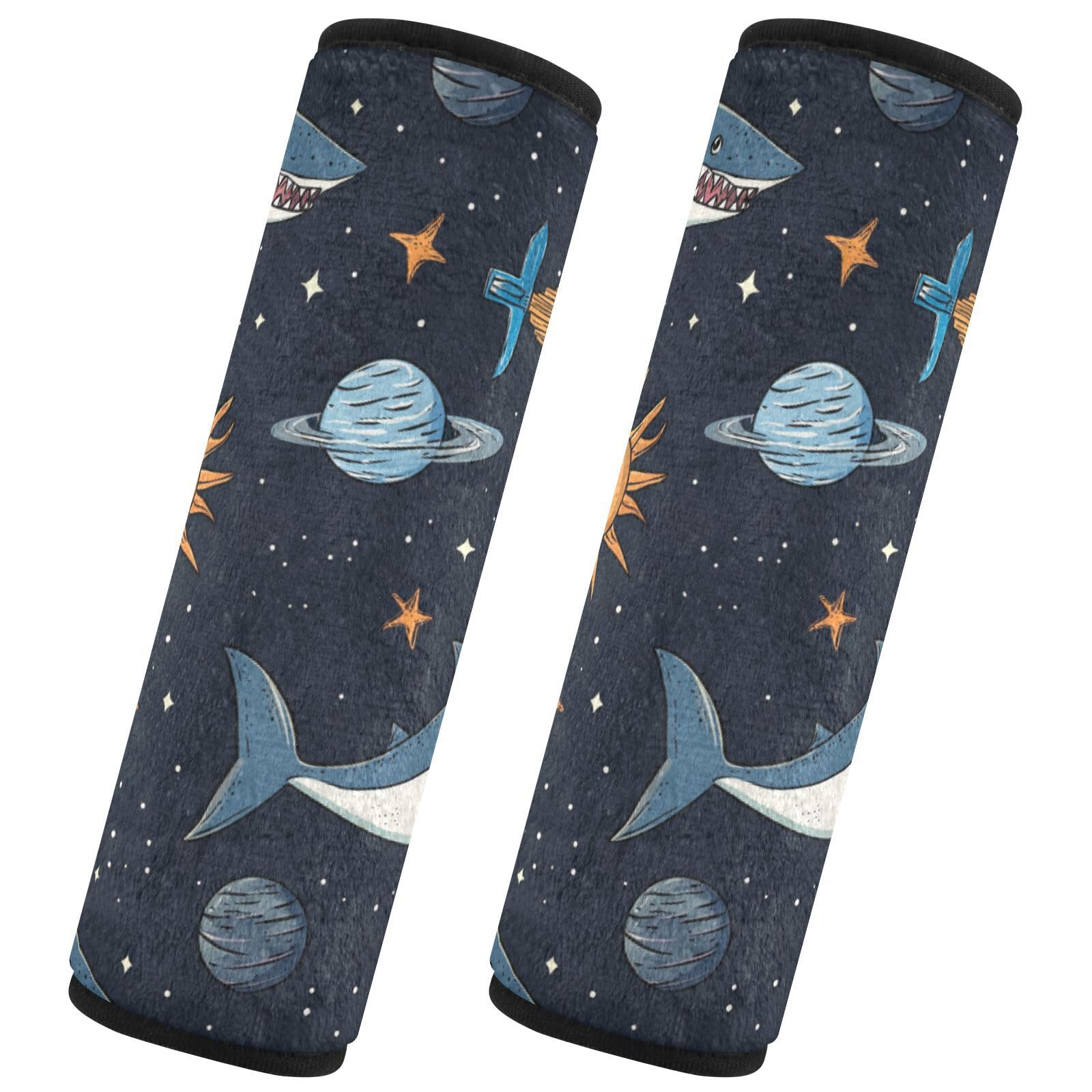 Seat Belt Covers 2 Pack Shark in Space Car Seat Strap Covers Super Soft Planets Car Seat Neck Cover for Boys Girls Adults Babies M