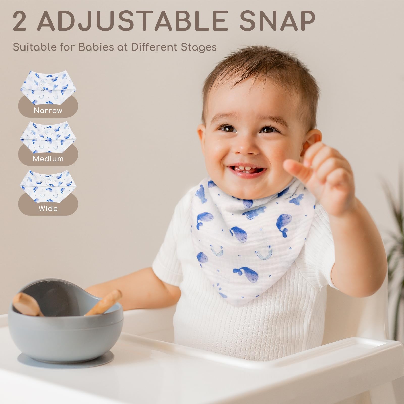 Yukkidds Baby Bibs 100% Muslin Cotton Dribble Bibs Soft and Absorbent for Newborn Toddler from 0-36 months 6 Pack Blue Rainbow - Image 3
