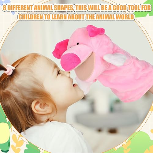 Miniatura 6 de Syhood 8 marionetas de mano para niños, marionetas de mano de animales con boca abierta movible, juguete de peluche para niños pequeños, regalos de