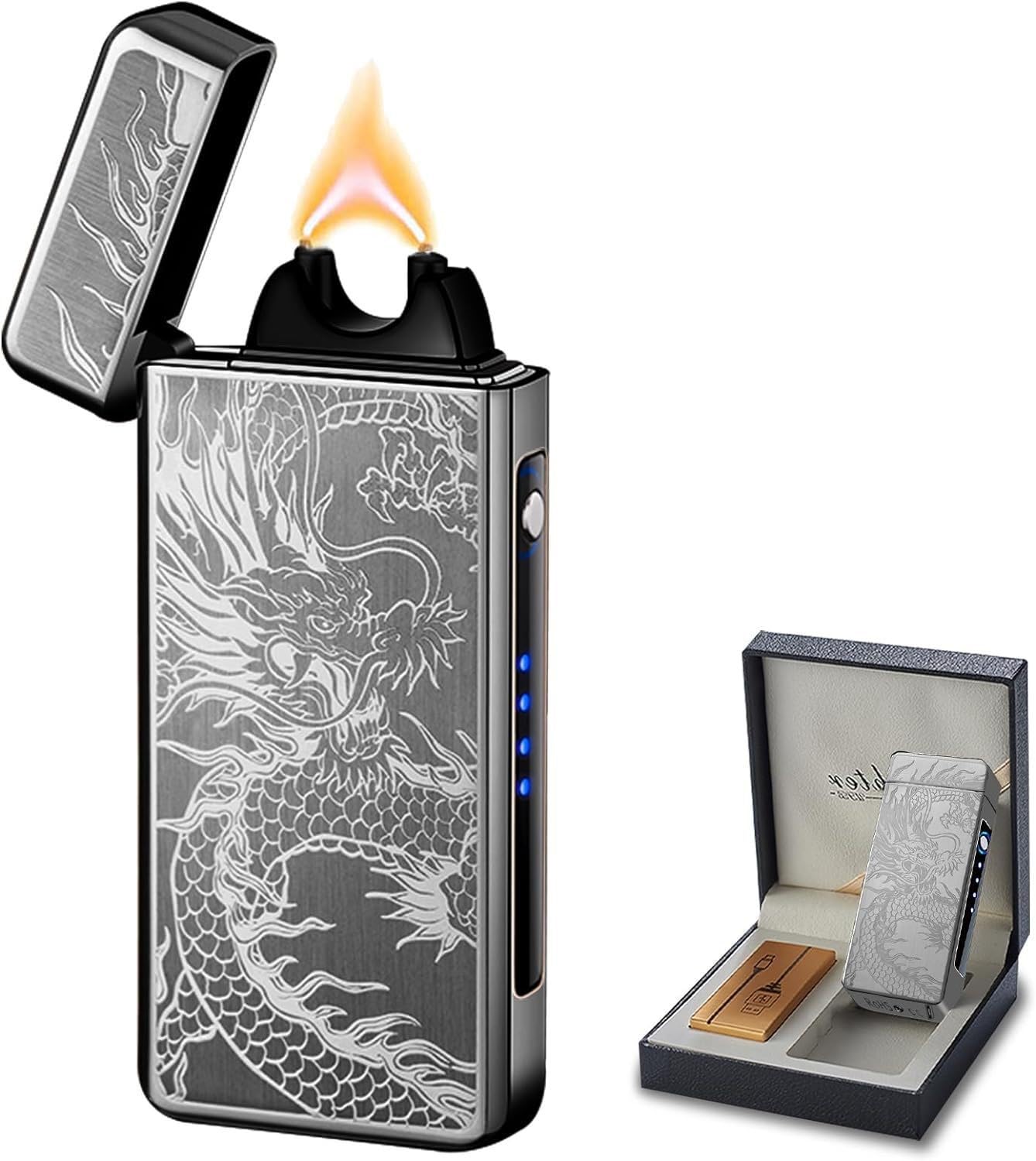 Accendino elettrico al plasma ricaricabile tramite USB SKRFIRE Dragon - Torcia ad arco - Accendini freschi antivento ad alta potenza, in confezione regalo, per compleanno, regalo per uomini e donne