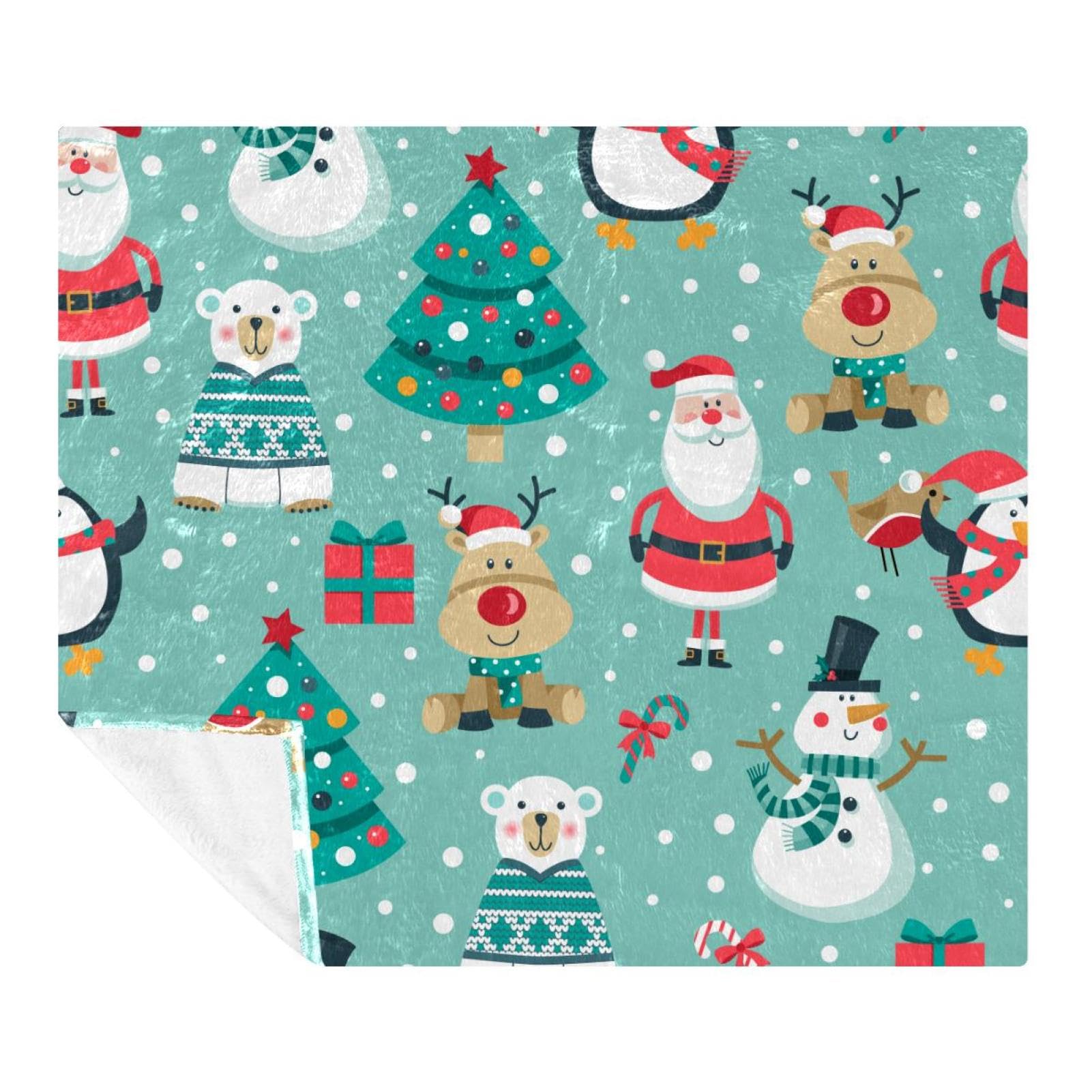 Couverture douce pour canapé et voyage avec motif Père Noël et animaux 150x130