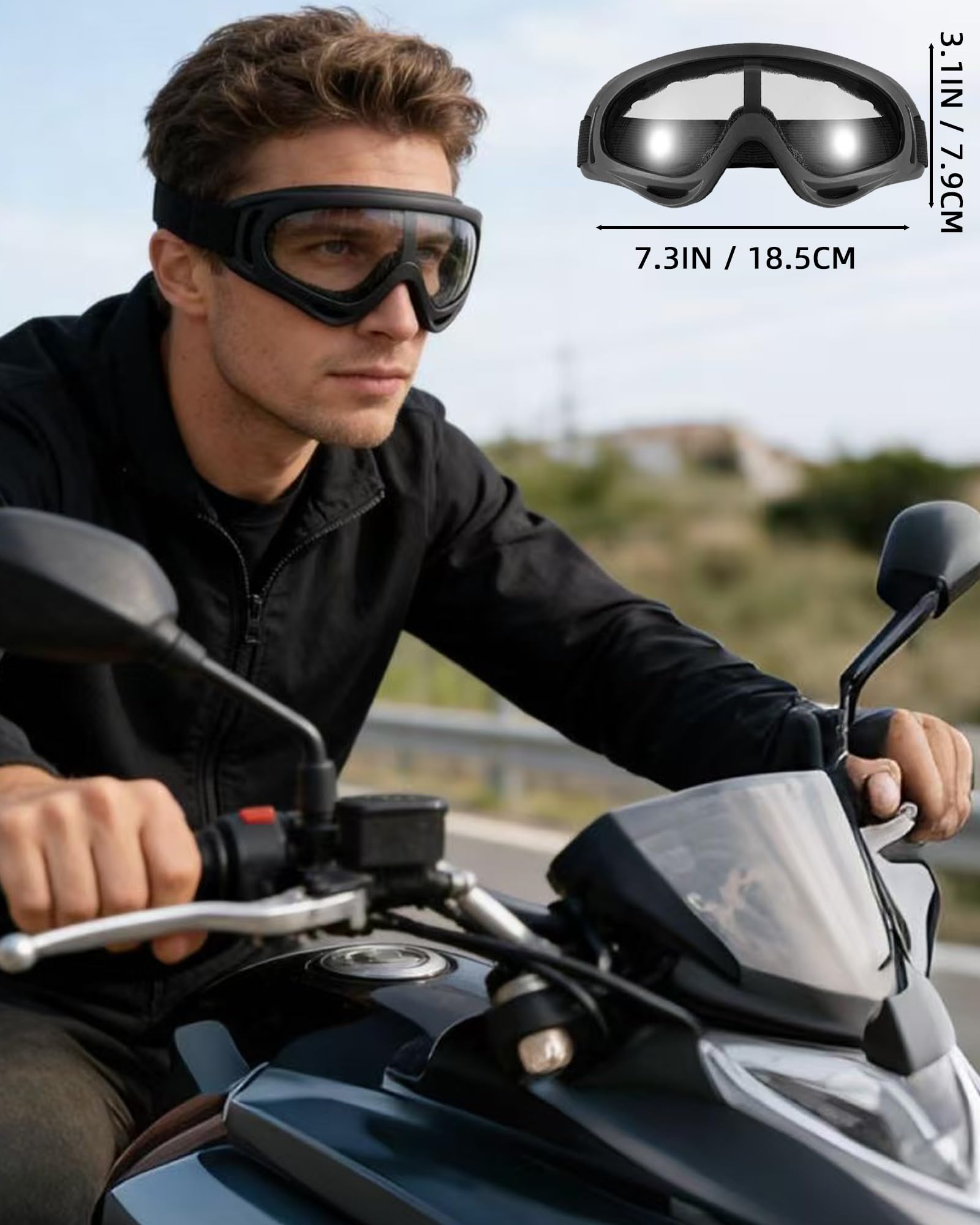 3 pares de gafas de esquí con protección UV para motocicleta, con 3 polainas para el cuello, para montar a caballo contra el polvo y al viento