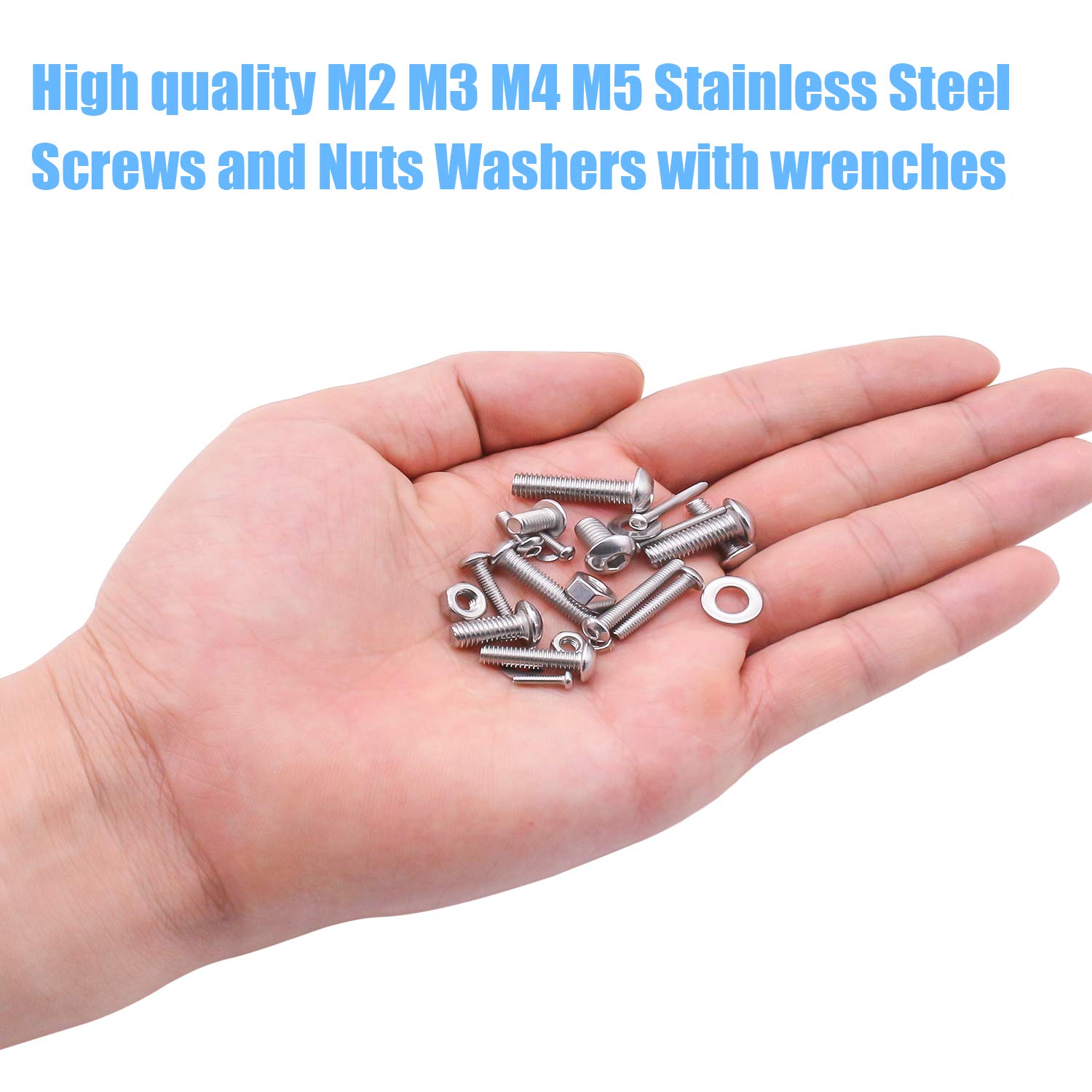 DYWISHKEY 1220 PCS M2 M3 M4 M5, 304 Stainless Steel Hex Button Head Cap Bolts Screws Nuts Washers Assortment Kit with Hex Wrenches