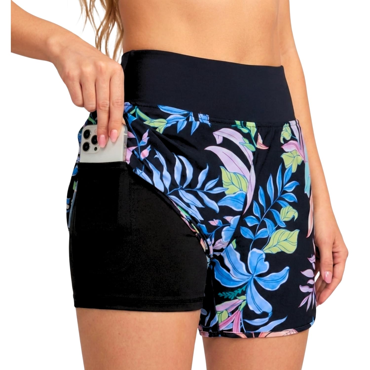 hurley women's 5"/7" high waisted swim shorts board shorts with liner