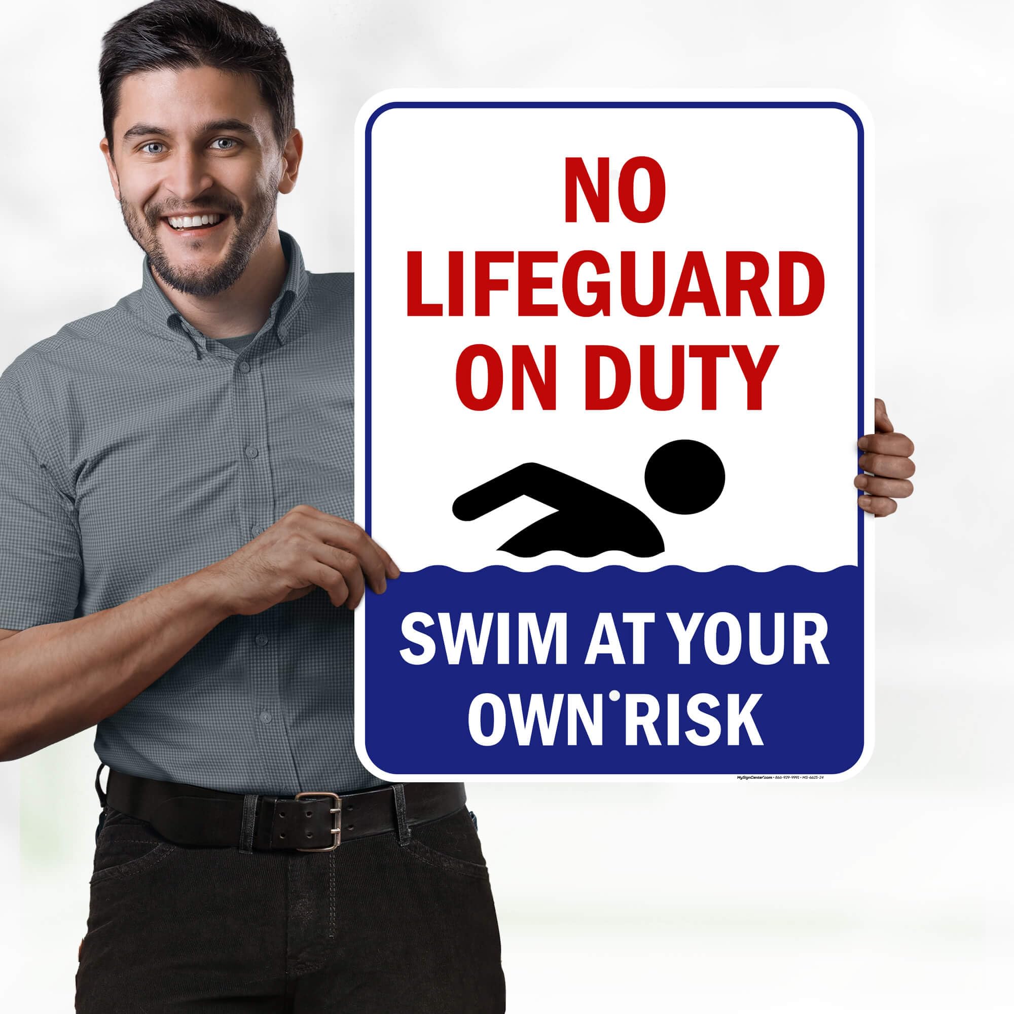 No Lifeguard On Duty Sign, 18x24 Inches, Rust Free .063 Aluminum, Fade Resistant, Made in USA by My Sign Center